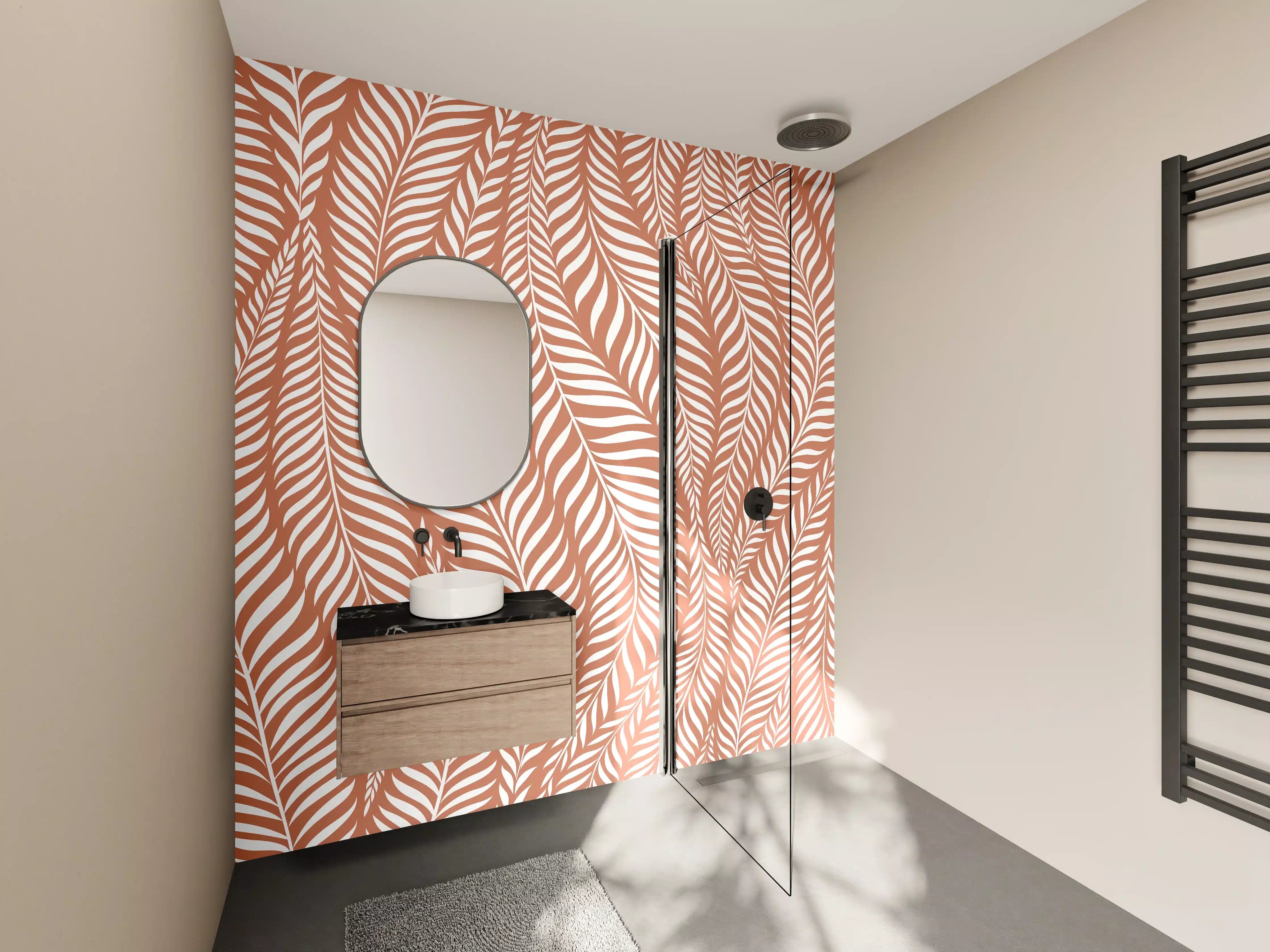 Wandverkleidung Bad - Beige und Weiße Blattmusterwand