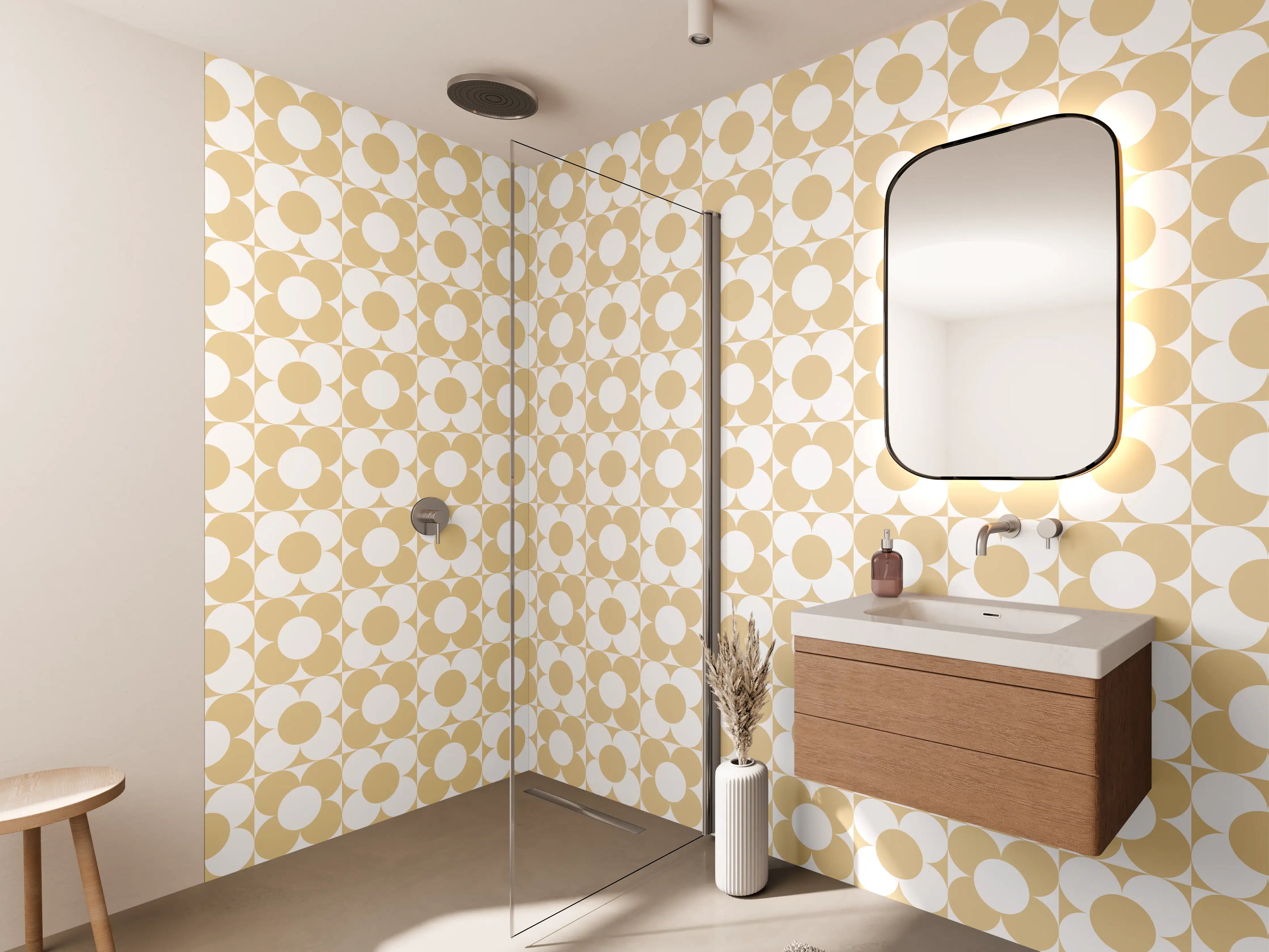 Wandverkleidung Bad - Beige und Weiße Punktmuster Modern