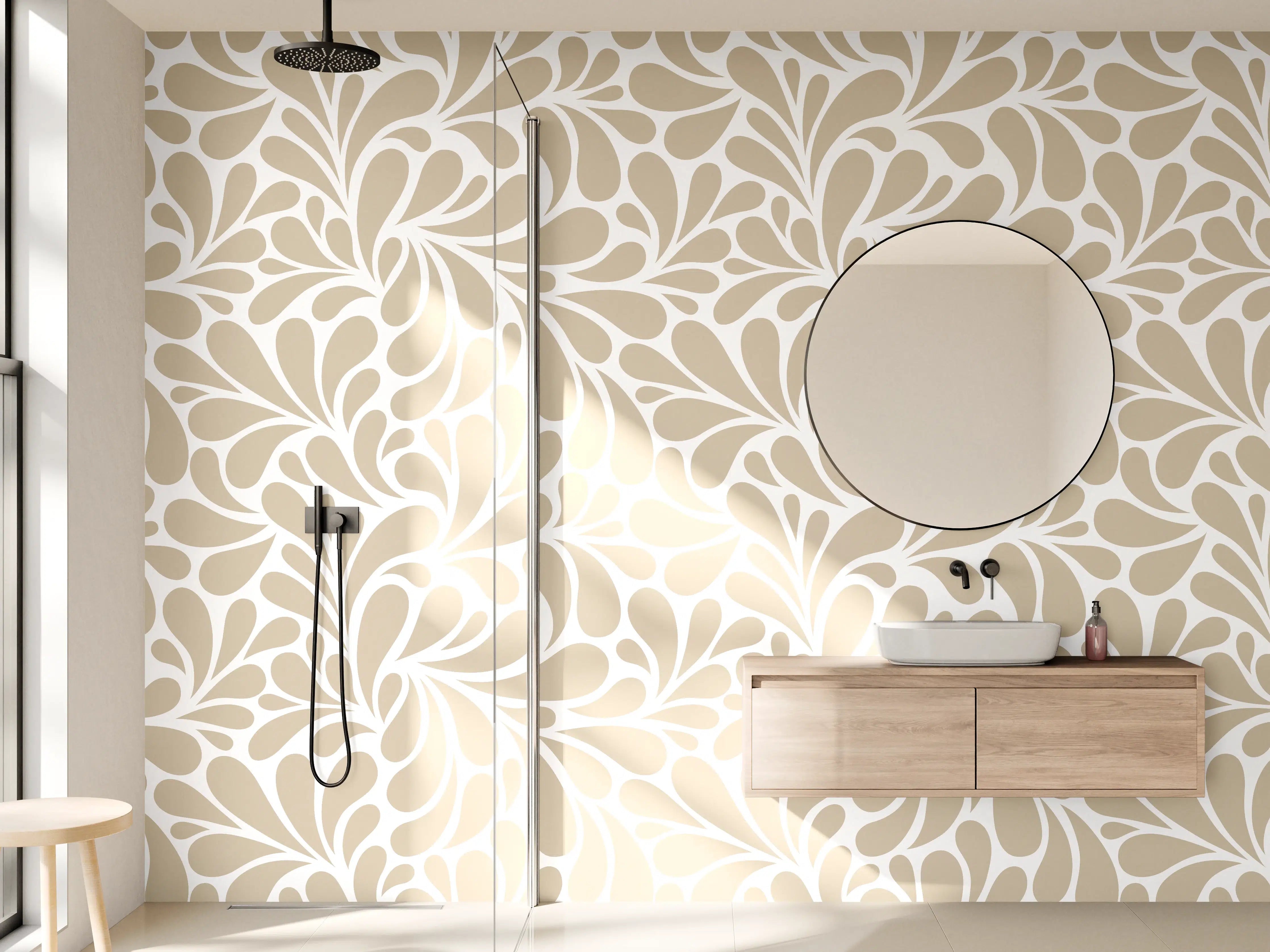 Wandverkleidung Bad - Beige-weiße florale Musterung
