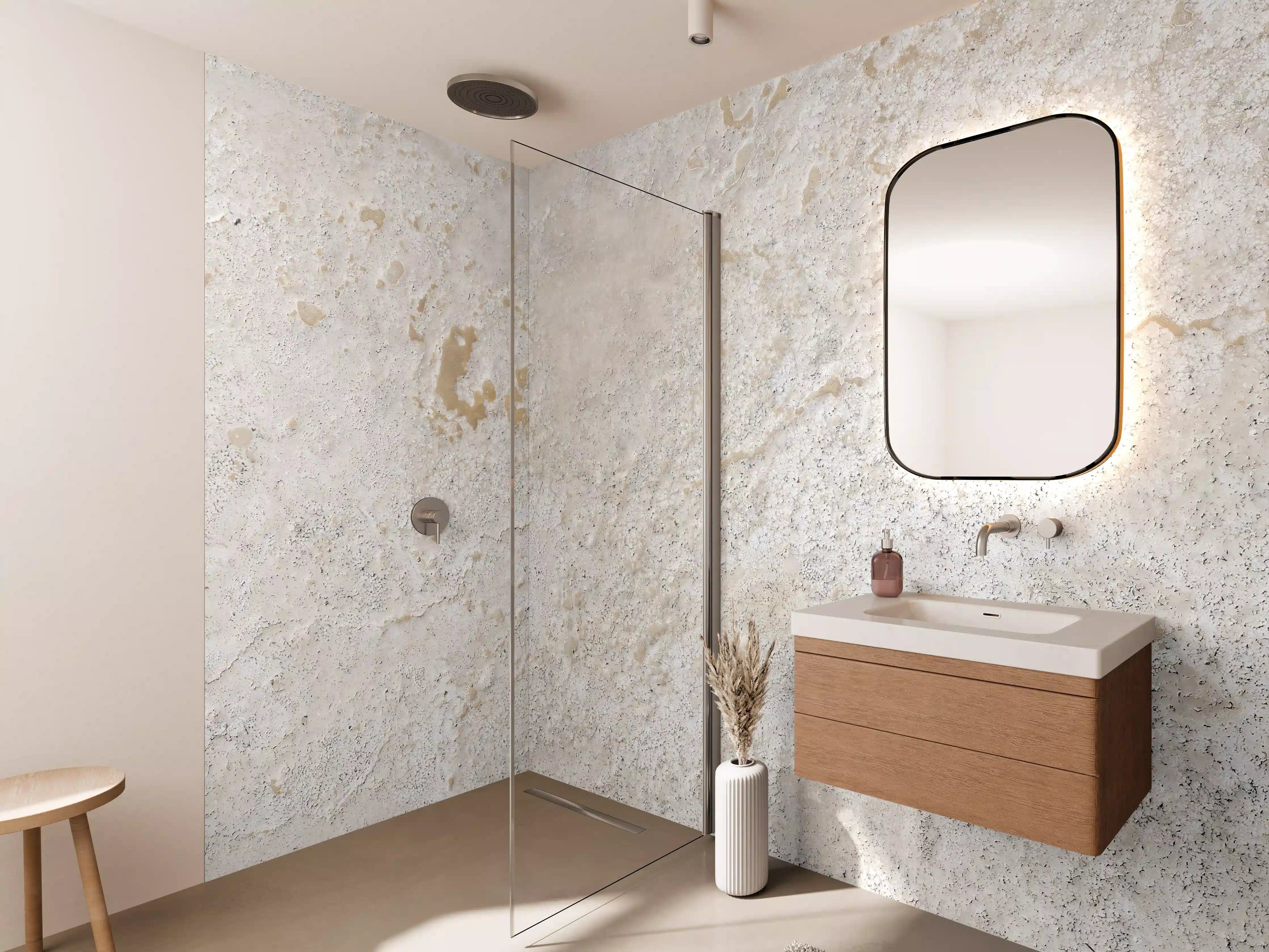 Wandverkleidung Bad - Beiger Kalkstein