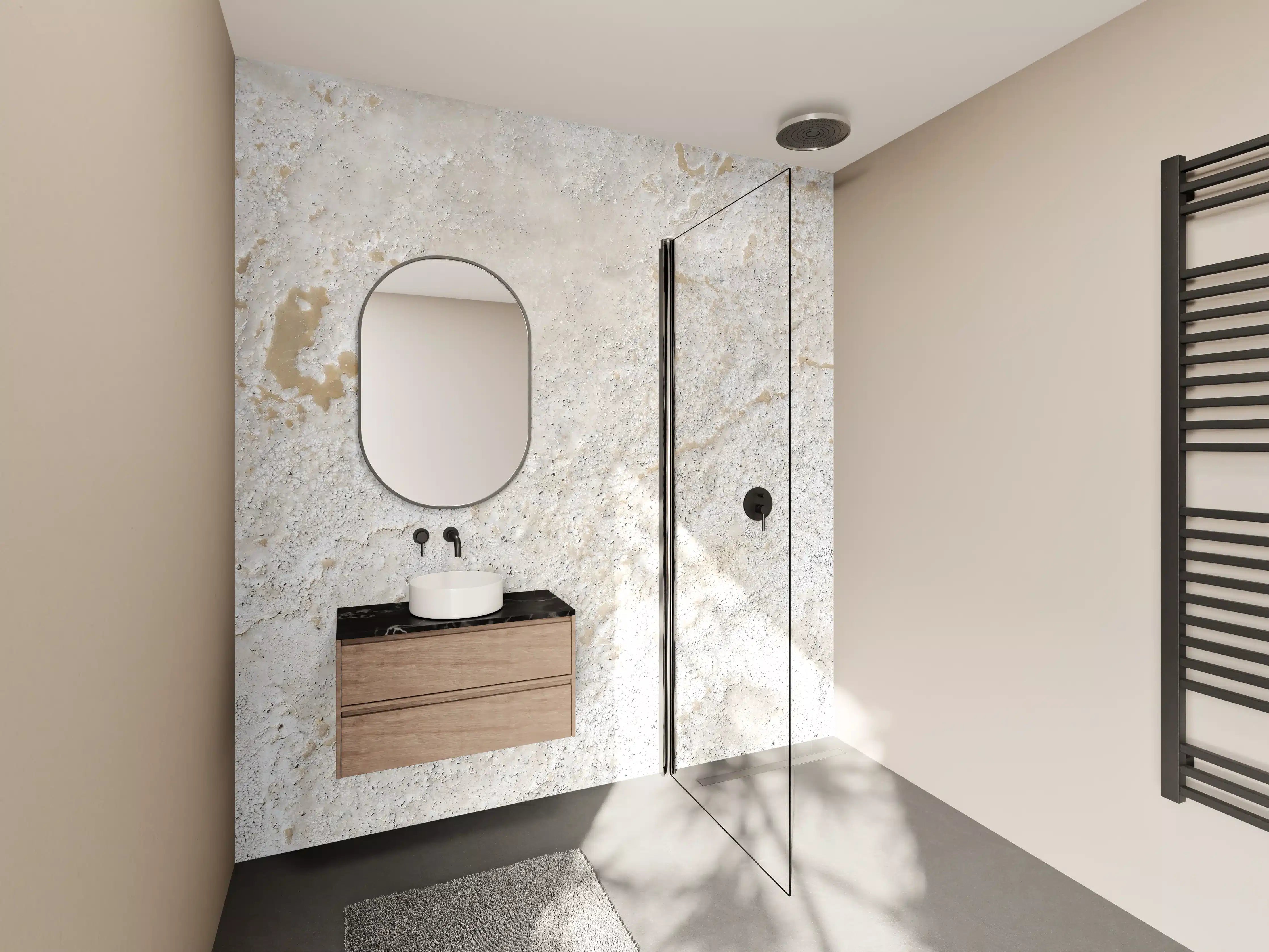 Wandverkleidung Bad - Beiger Kalkstein