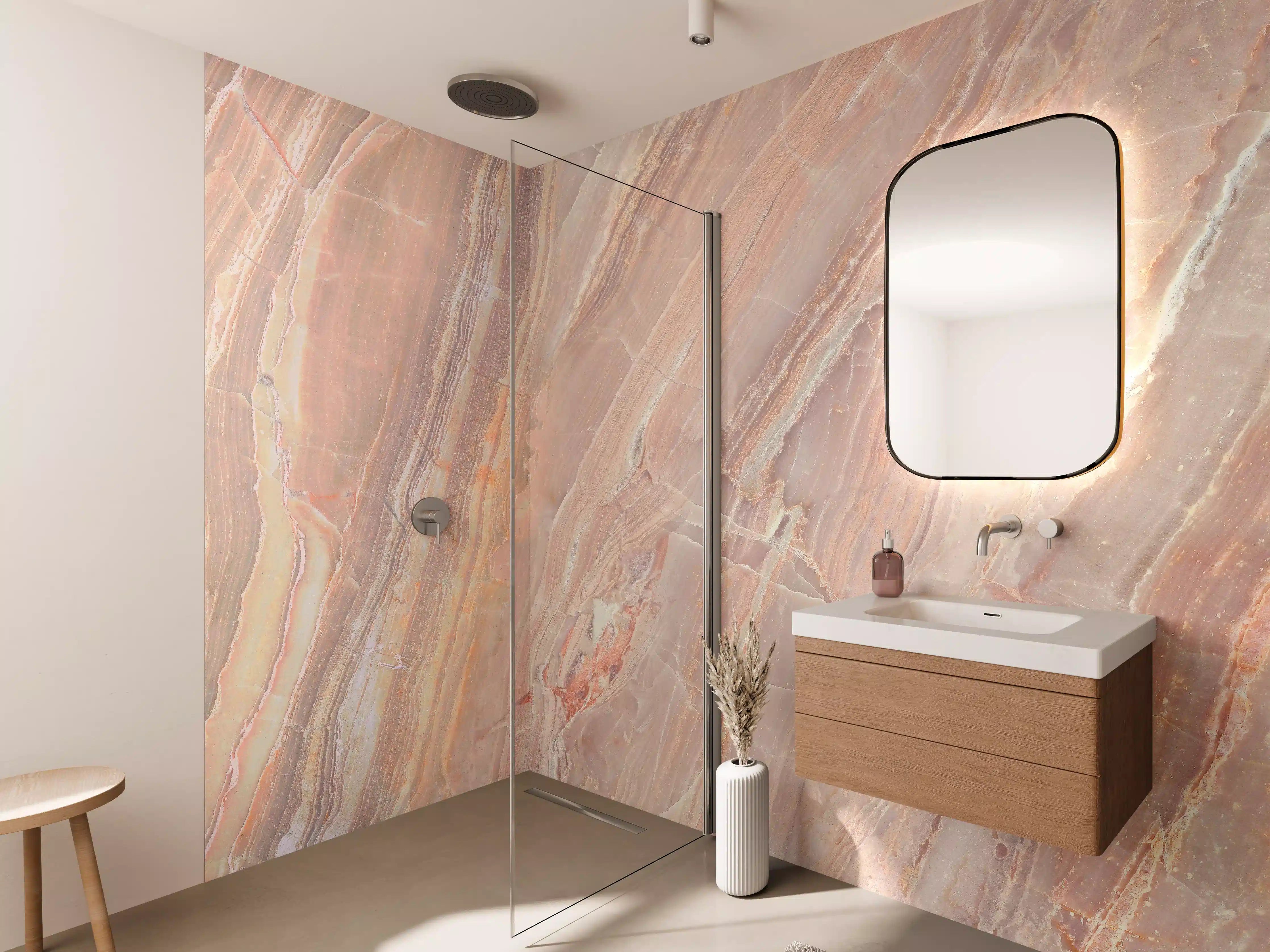 Wandverkleidung Bad - Beiges Marmor Design - Nahaufnahme