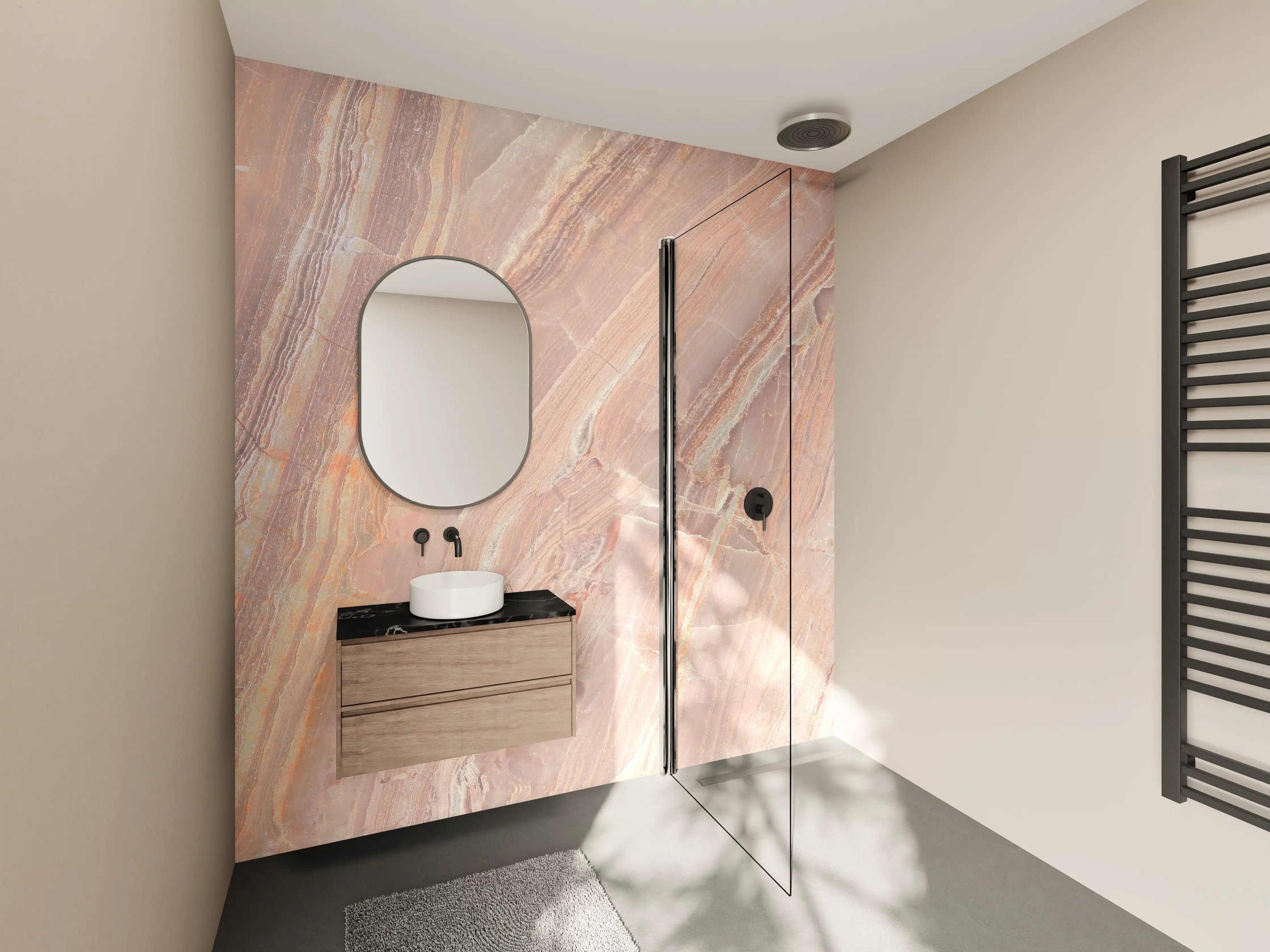 Wandverkleidung Bad - Beiges Marmor Design - Nahaufnahme