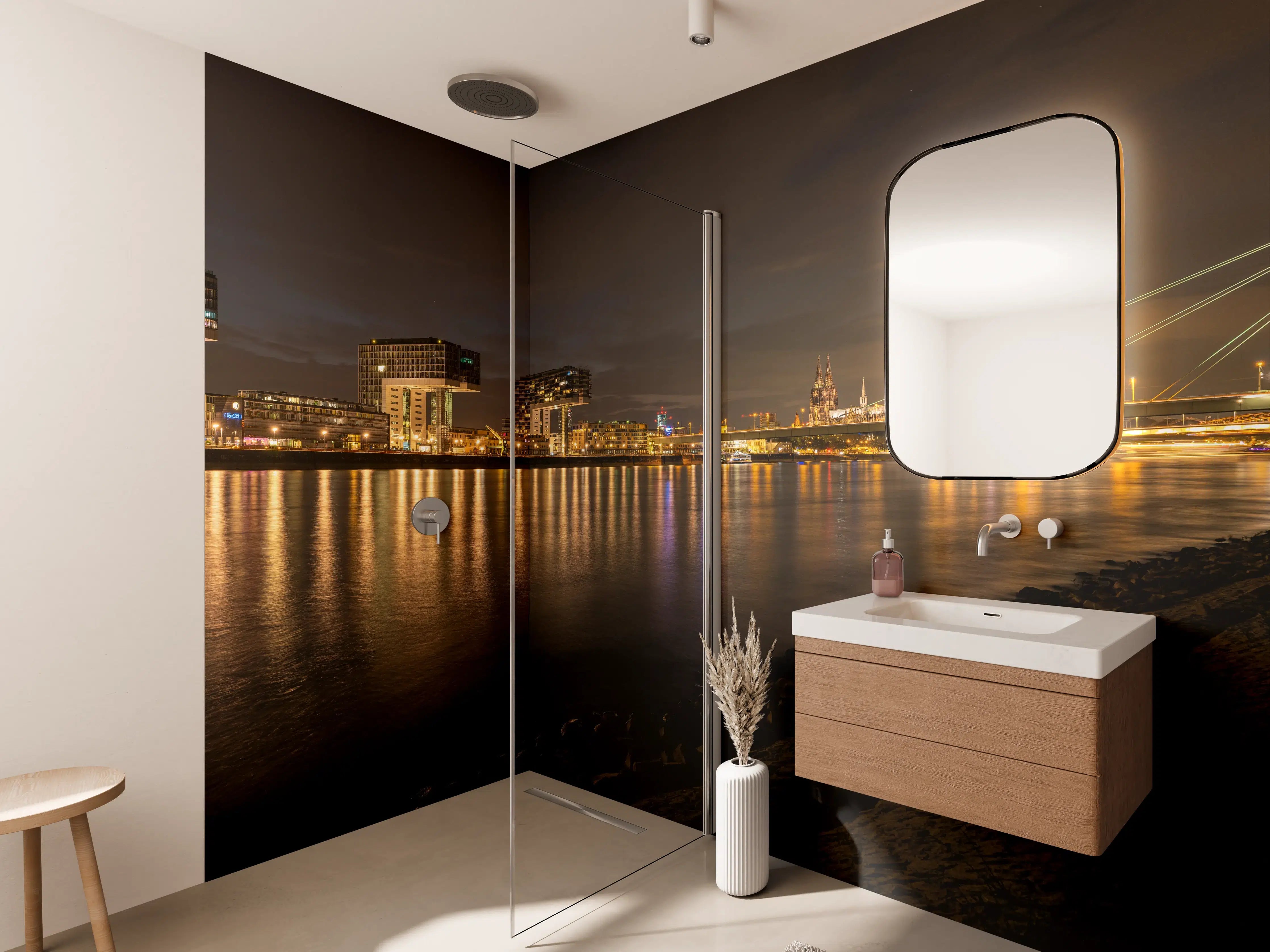 Wandverkleidung Bad - Beleuchtete Stadt bei Nacht