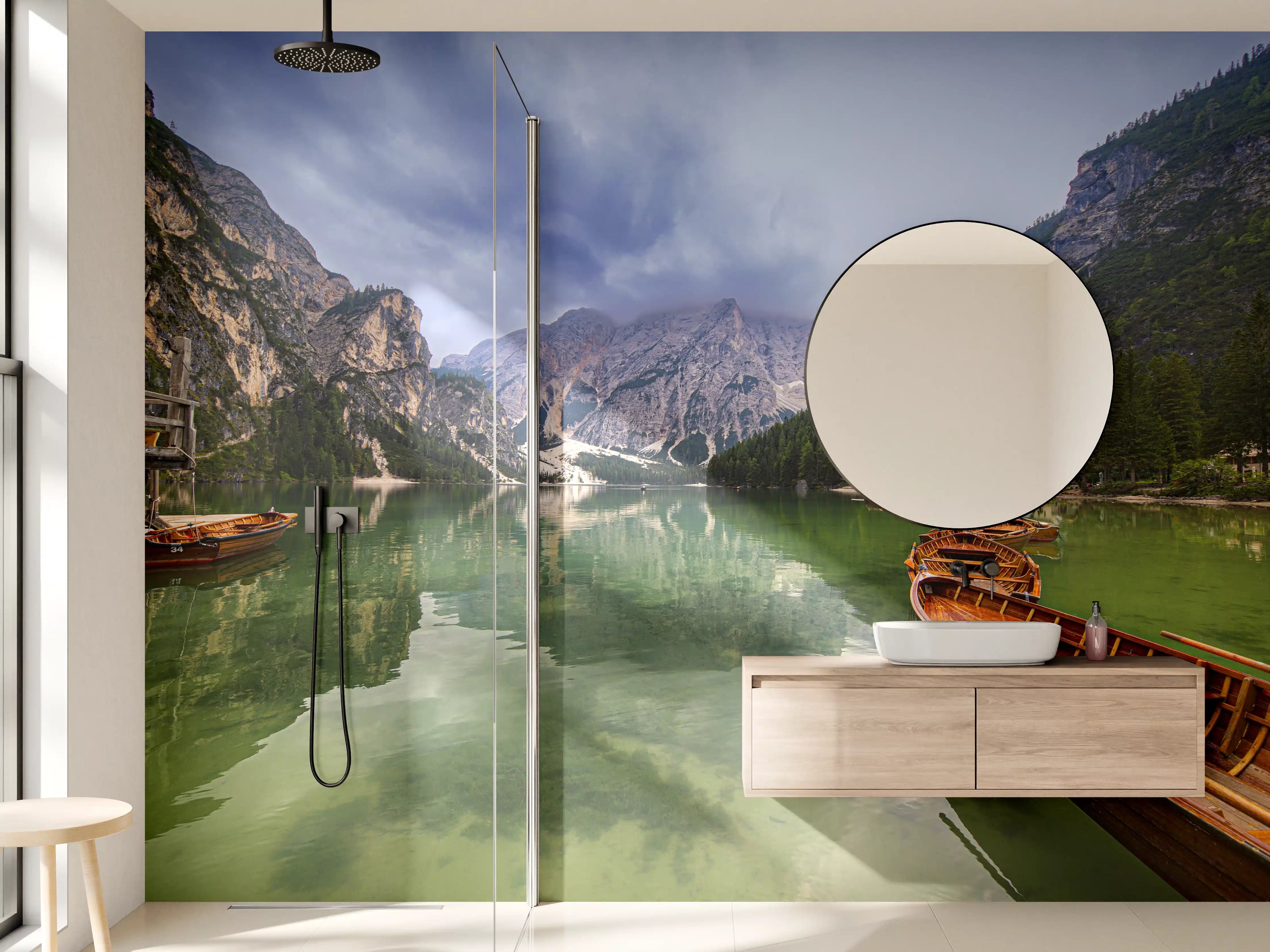 Wandverkleidung Bad - Bergsee Reflektion Dolomiten