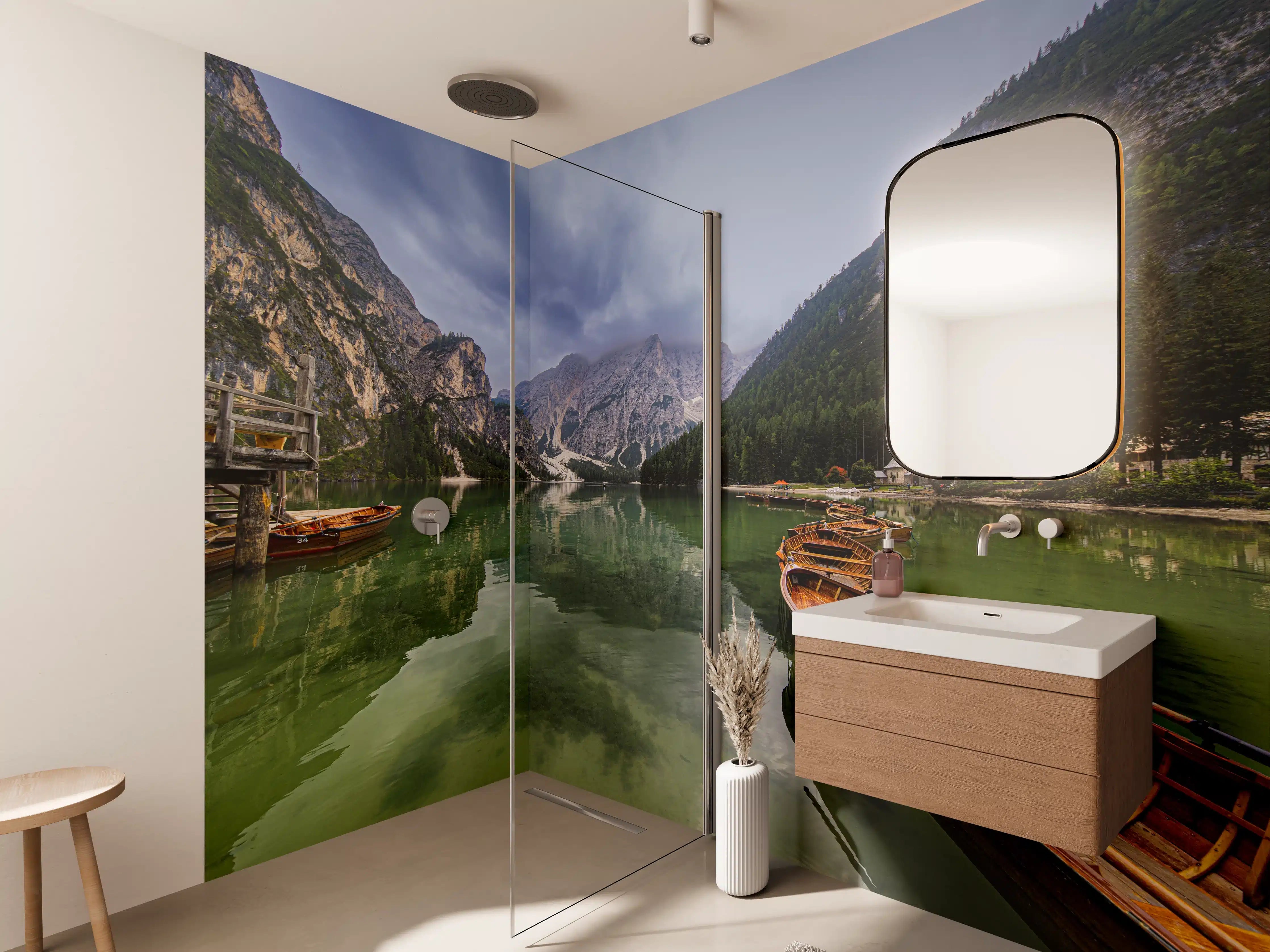 Wandverkleidung Bad - Bergsee Reflektion Dolomiten