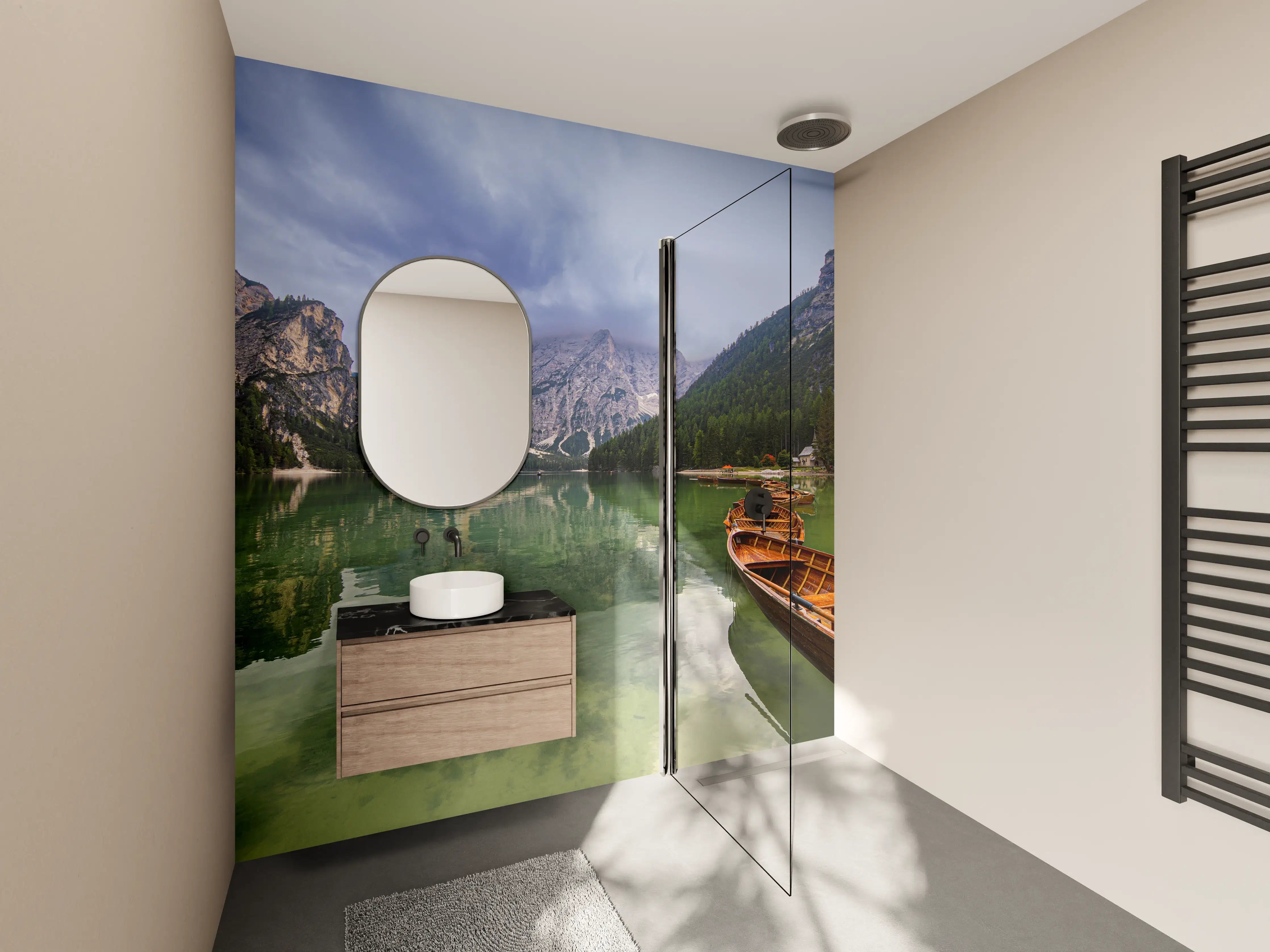 Wandverkleidung Bad - Bergsee Reflektion Dolomiten
