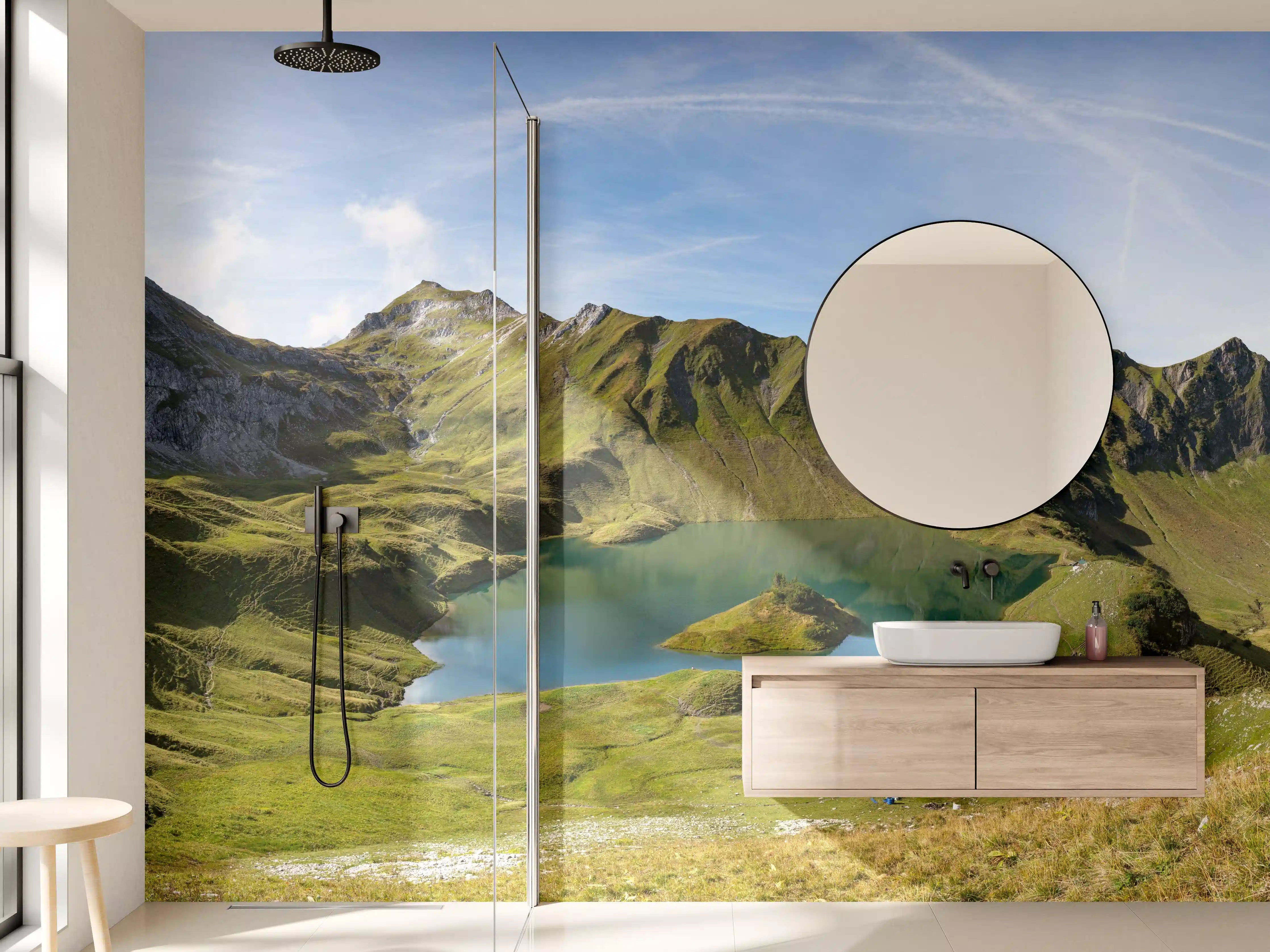 Wandverkleidung Bad - Bergsee in malerischer Berglandschaft