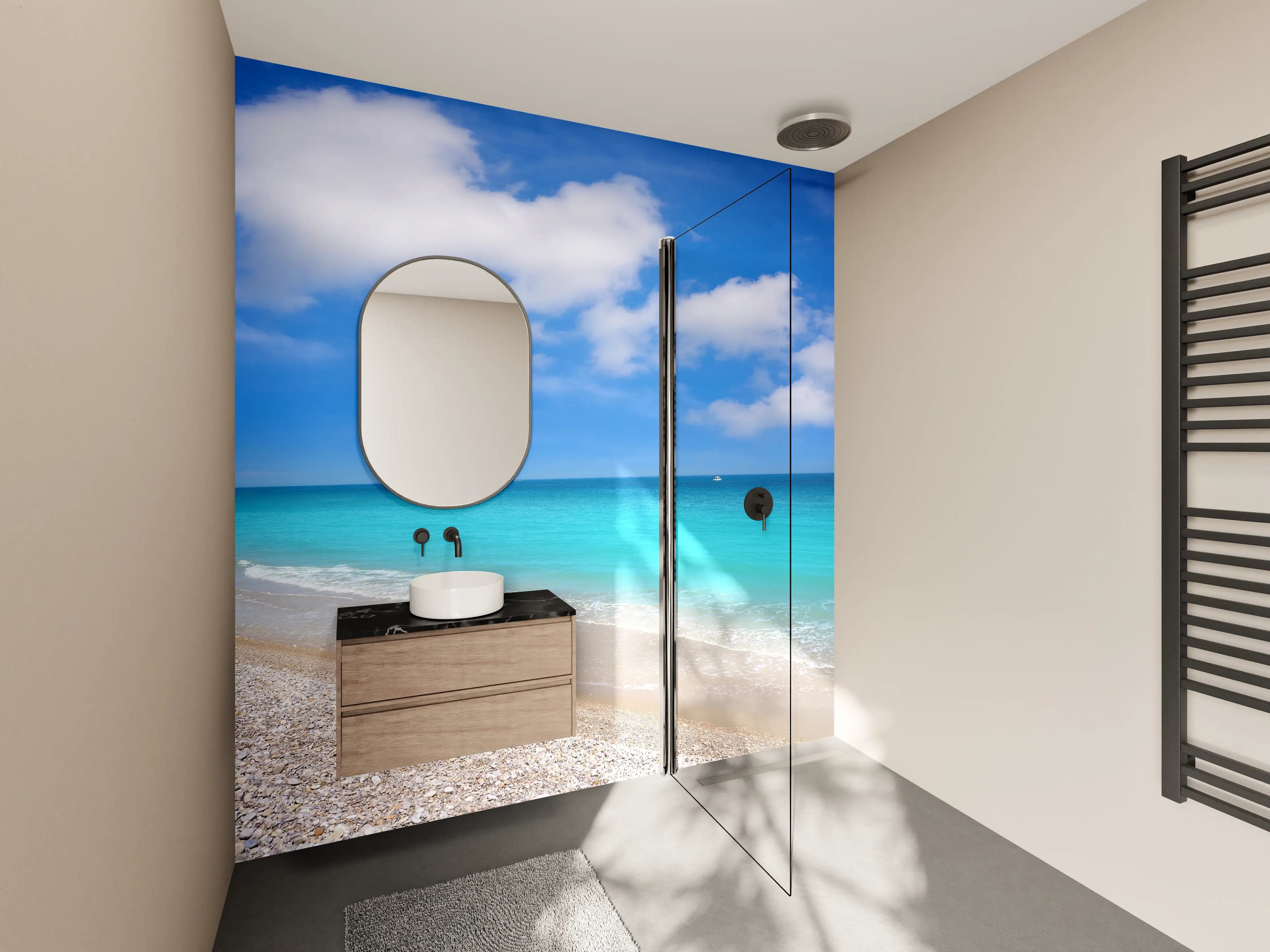 Wandverkleidung Bad - Beruhigender Meeresblick mit weichem Sand