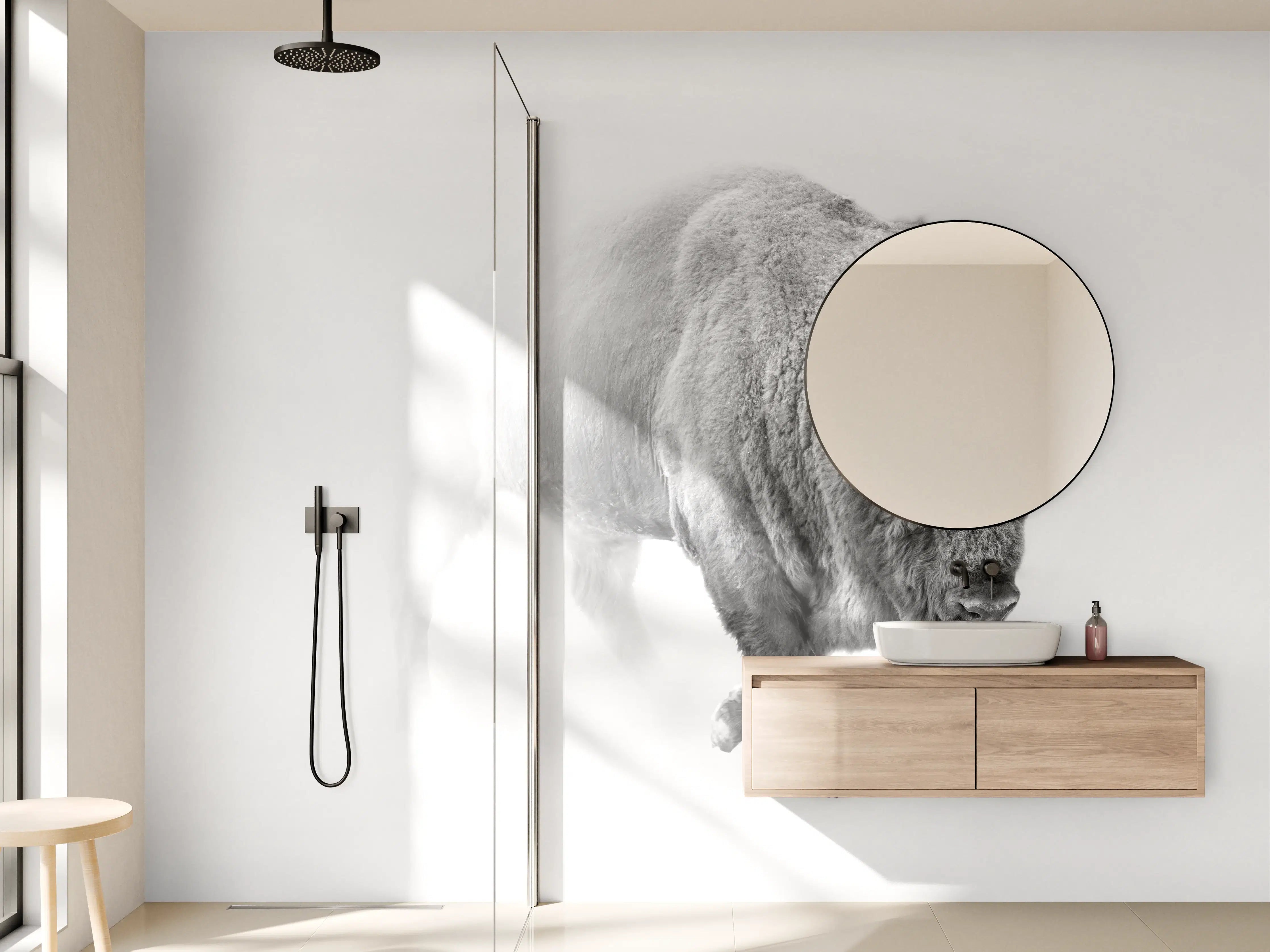 Wandverkleidung Bad - Bison Graustufenbild