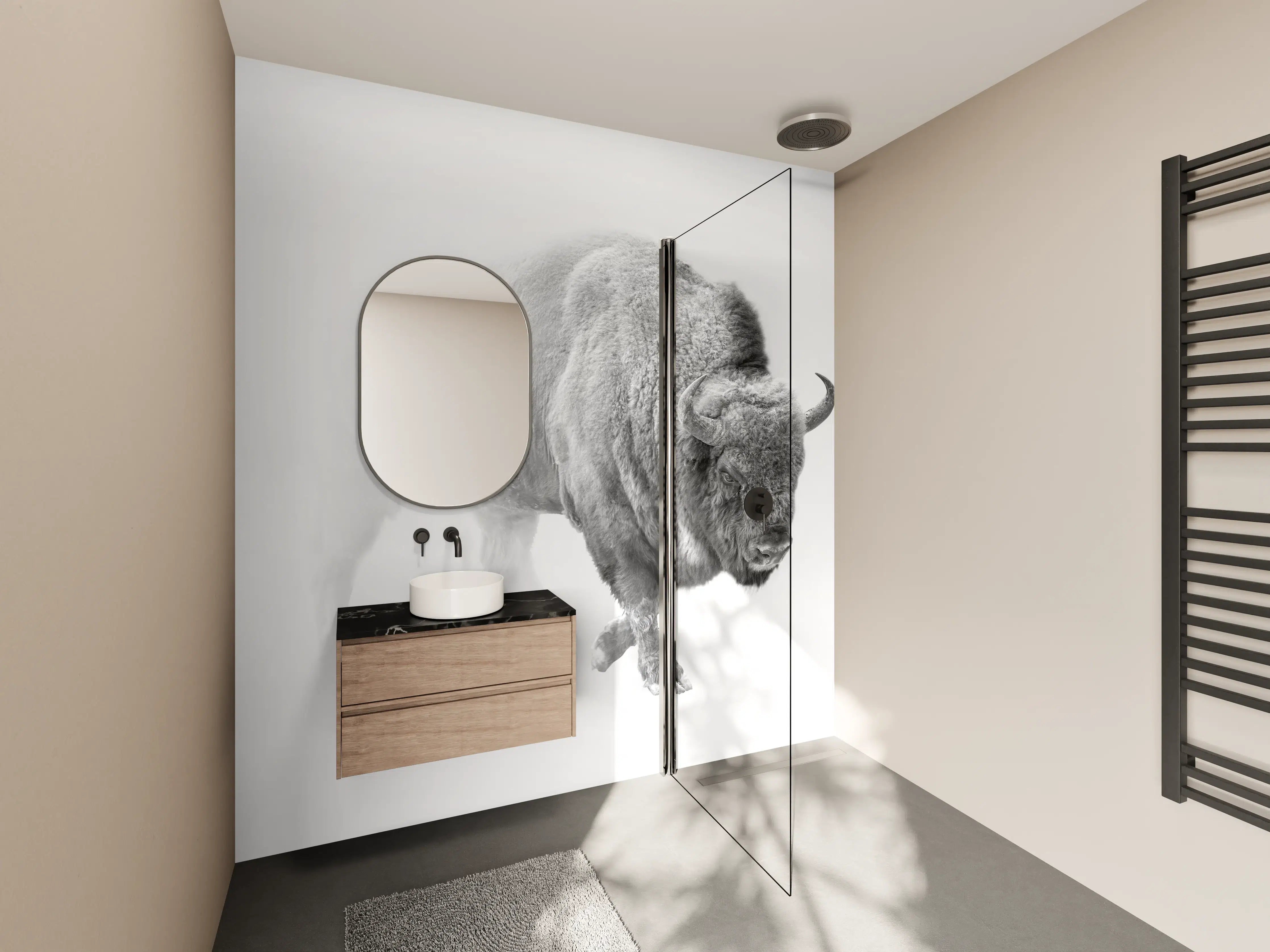 Wandverkleidung Bad - Bison Graustufenbild