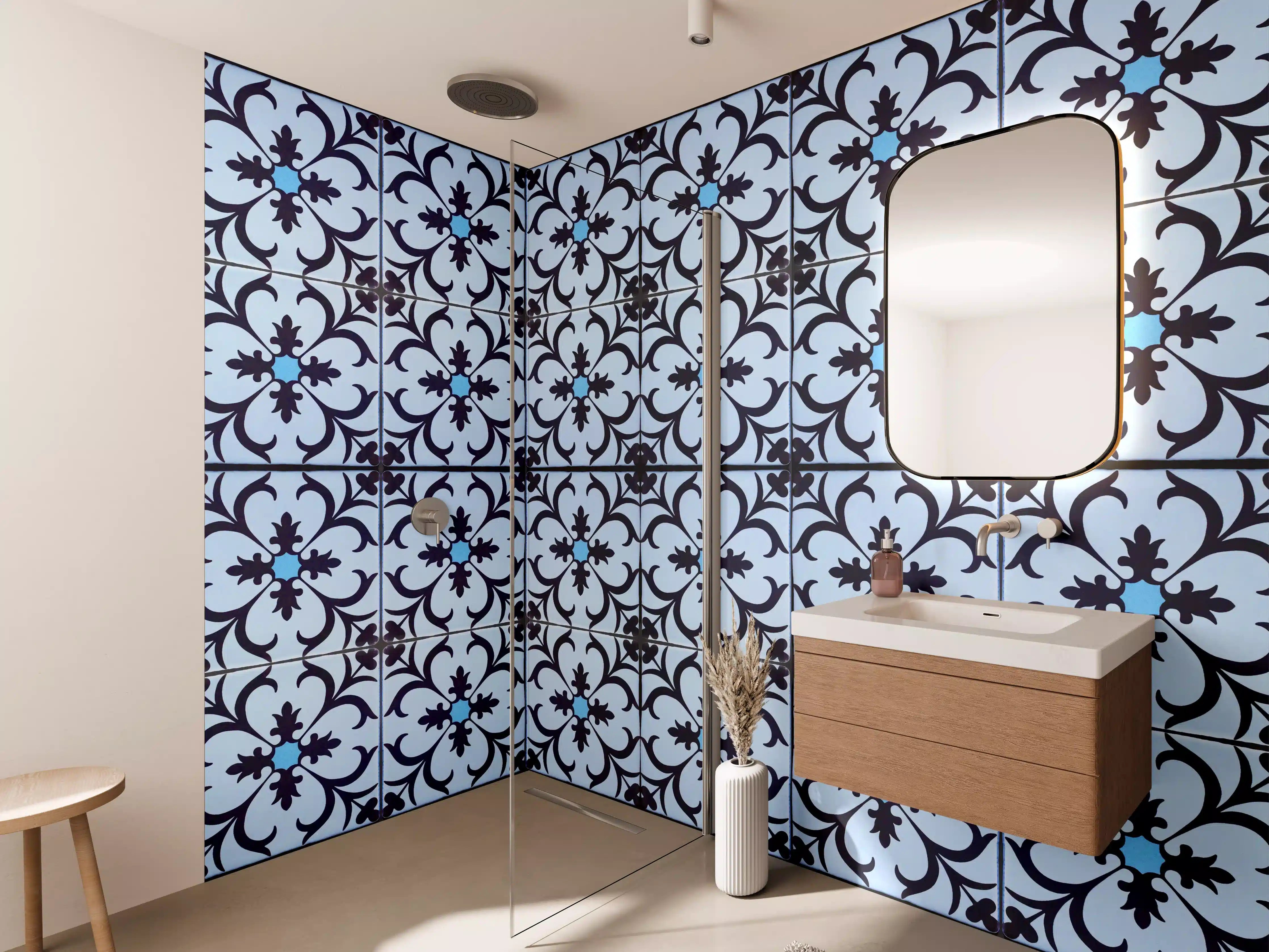 Wandverkleidung Bad - Bläulich traditionelles Mosaik Motiv