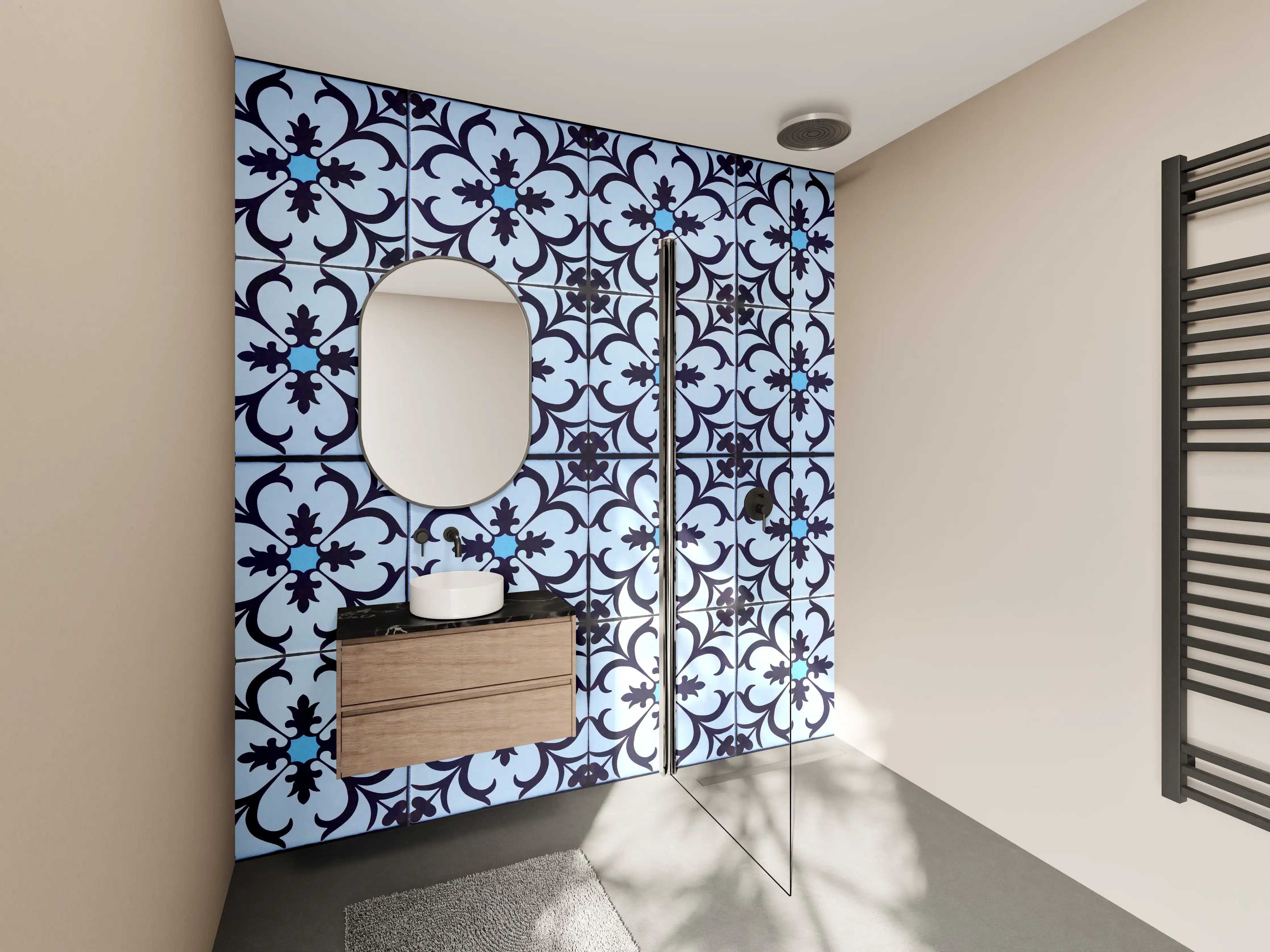 Wandverkleidung Bad - Bläulich traditionelles Mosaik Motiv
