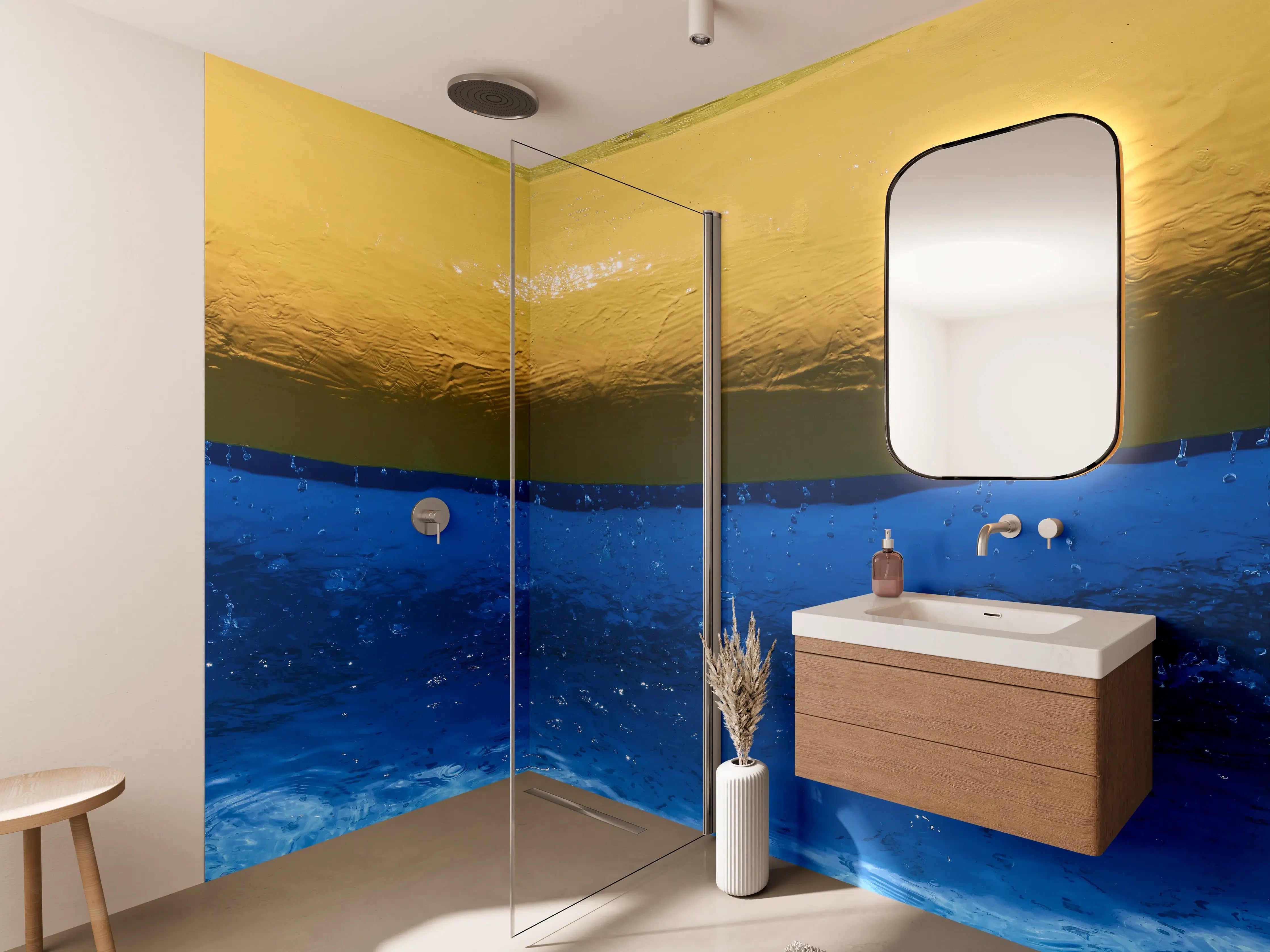 Wandverkleidung Bad - Blau-Gelbes Pool-Design