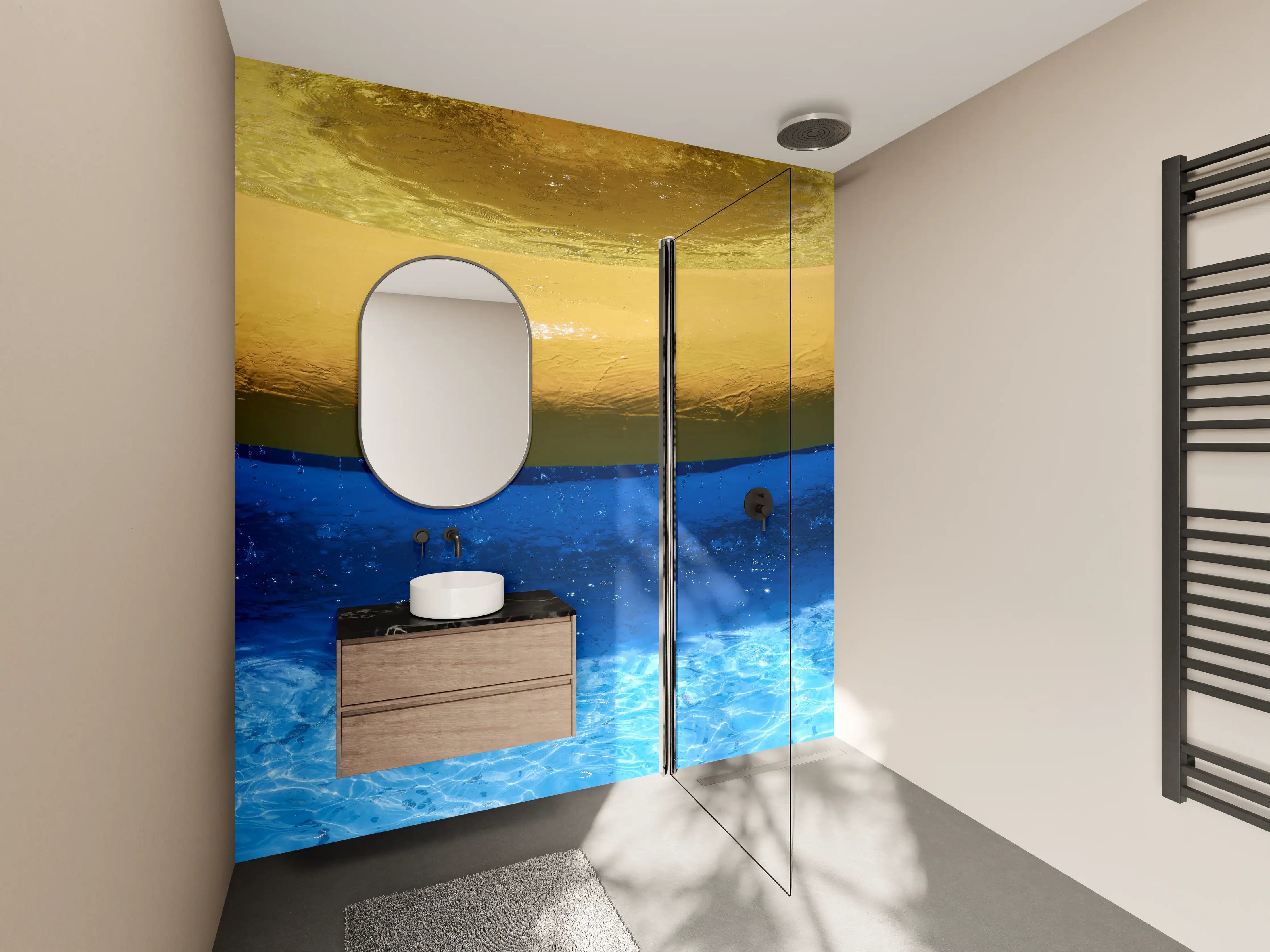 Wandverkleidung Bad - Blau-Gelbes Pool-Design