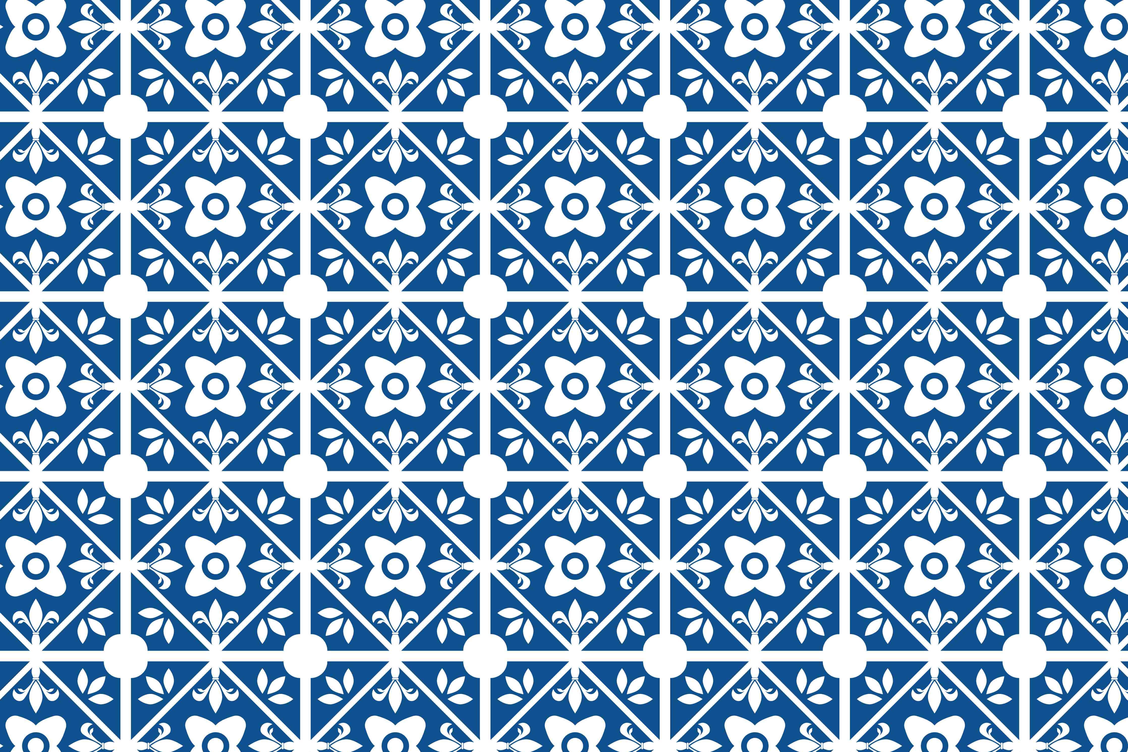 Wandverkleidung Bad-Blau-Weiße Fliesenmuster mit Blumenmotive