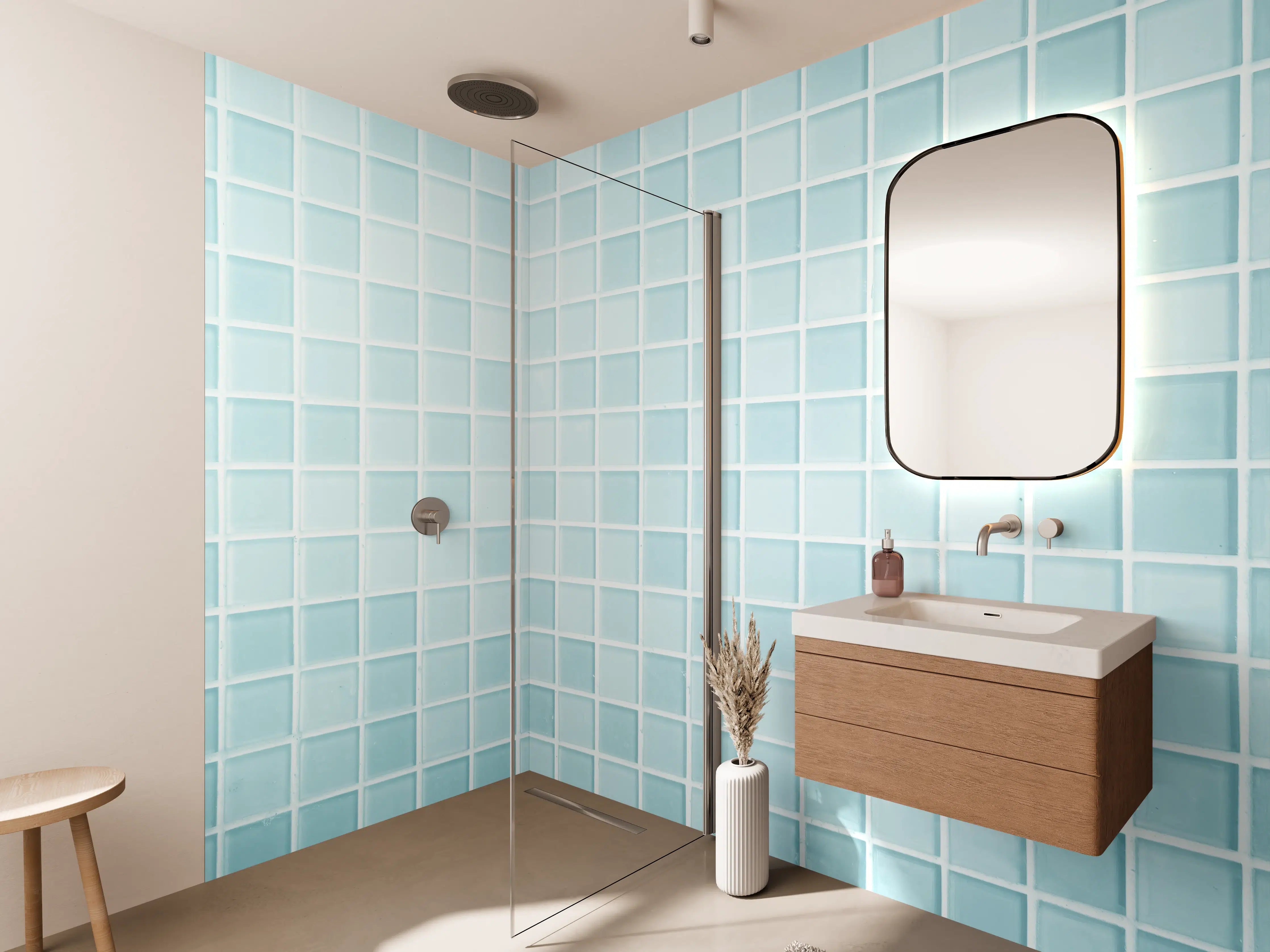 Wandverkleidung Bad - Blau-Weiße Keramikfliesen