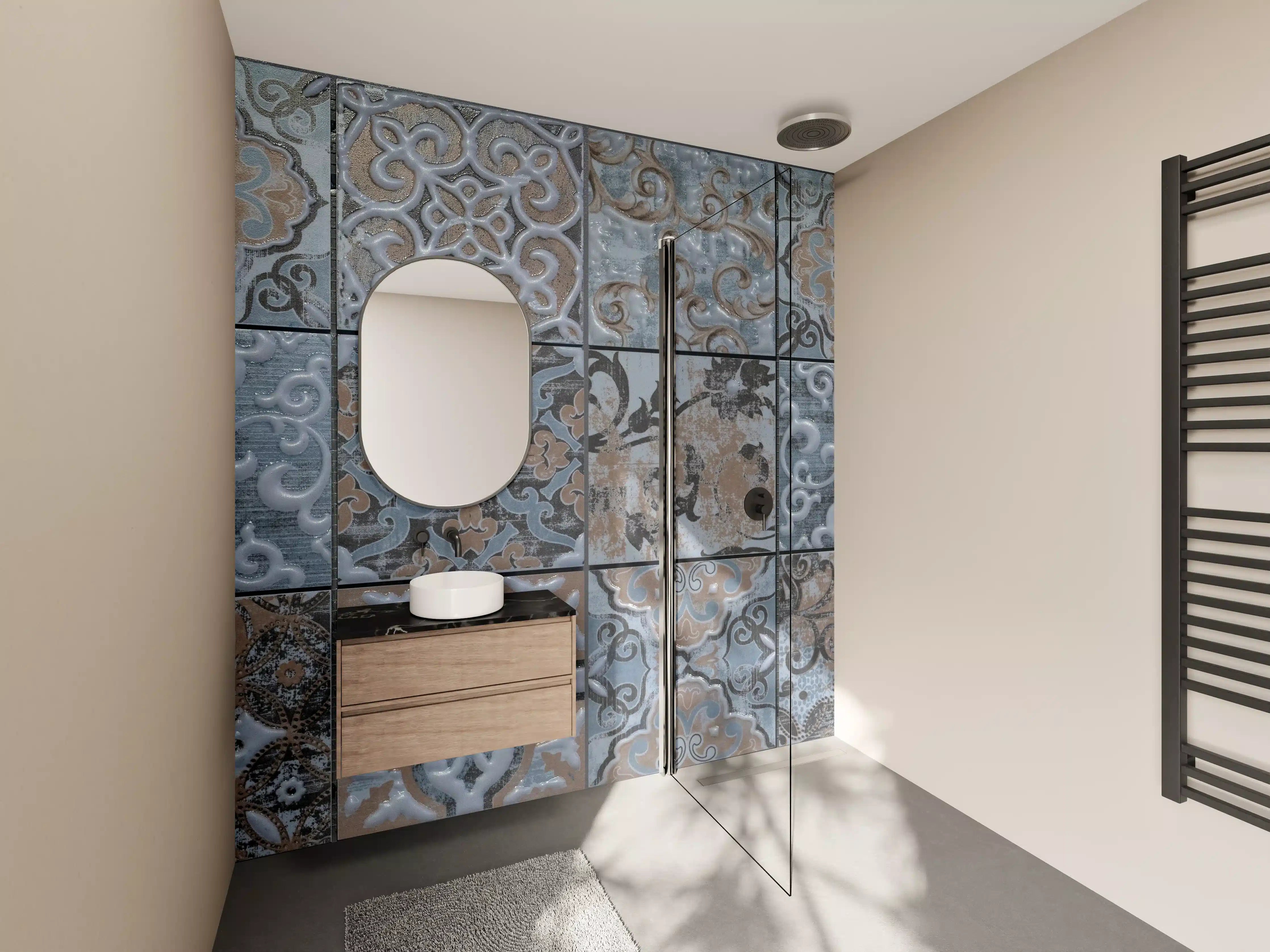 Wandverkleidung Bad - Blau geometrische Mosaik Fliesen