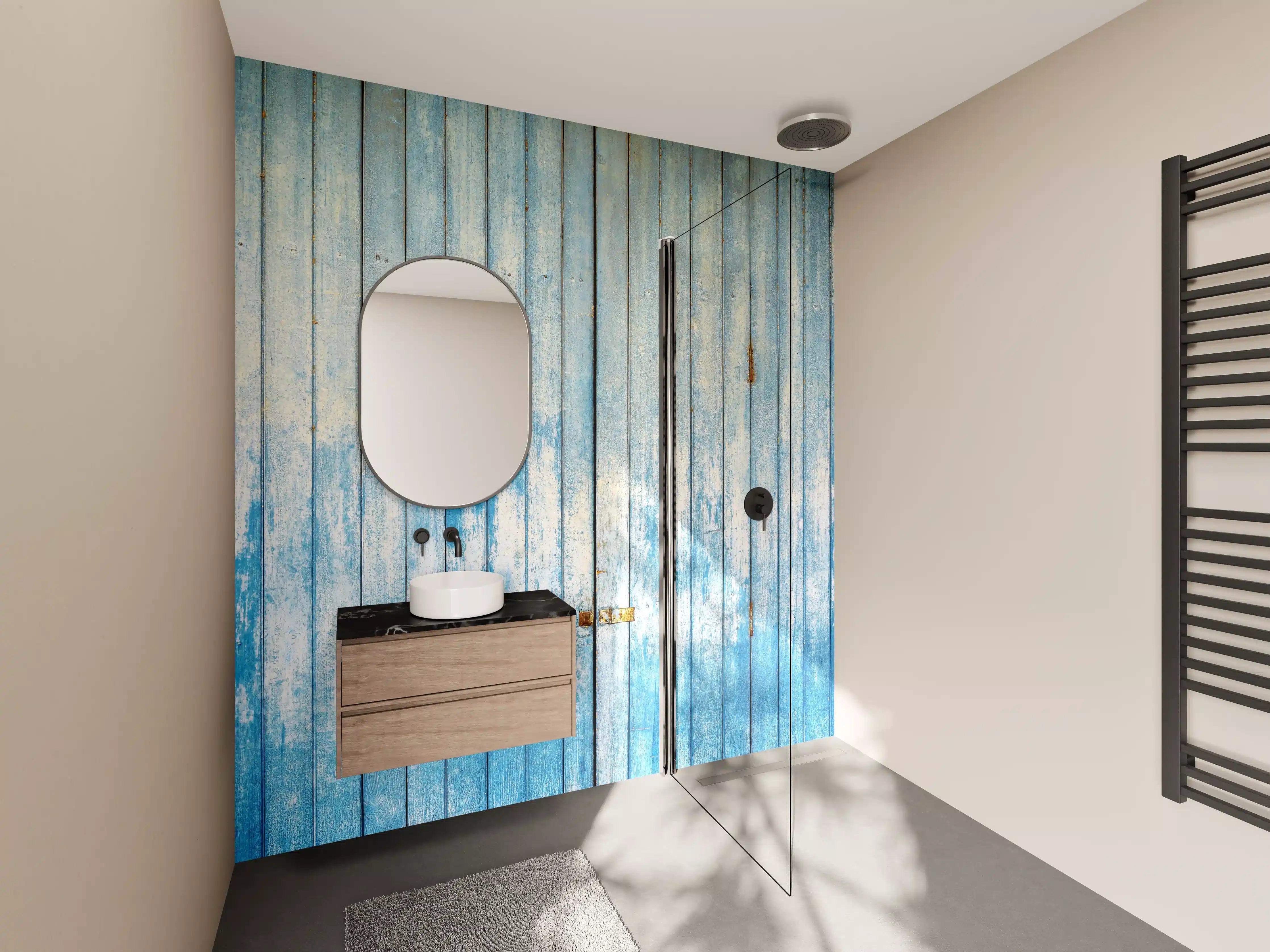 Wandverkleidung Bad - Blau gestrichene Holztür mit rostigem Schloss