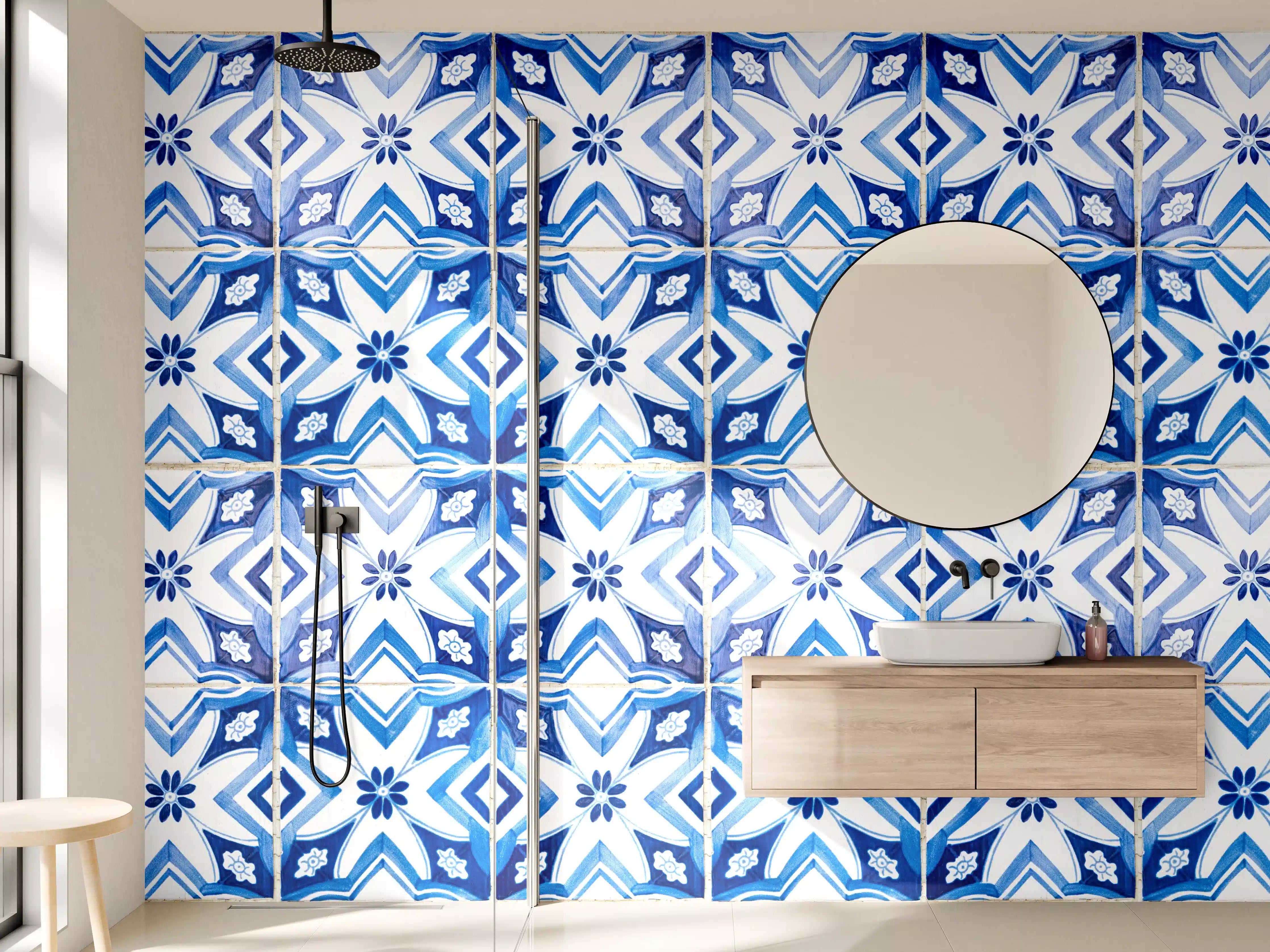 Wandverkleidung Bad - Blaue Azulejo-Fliesen