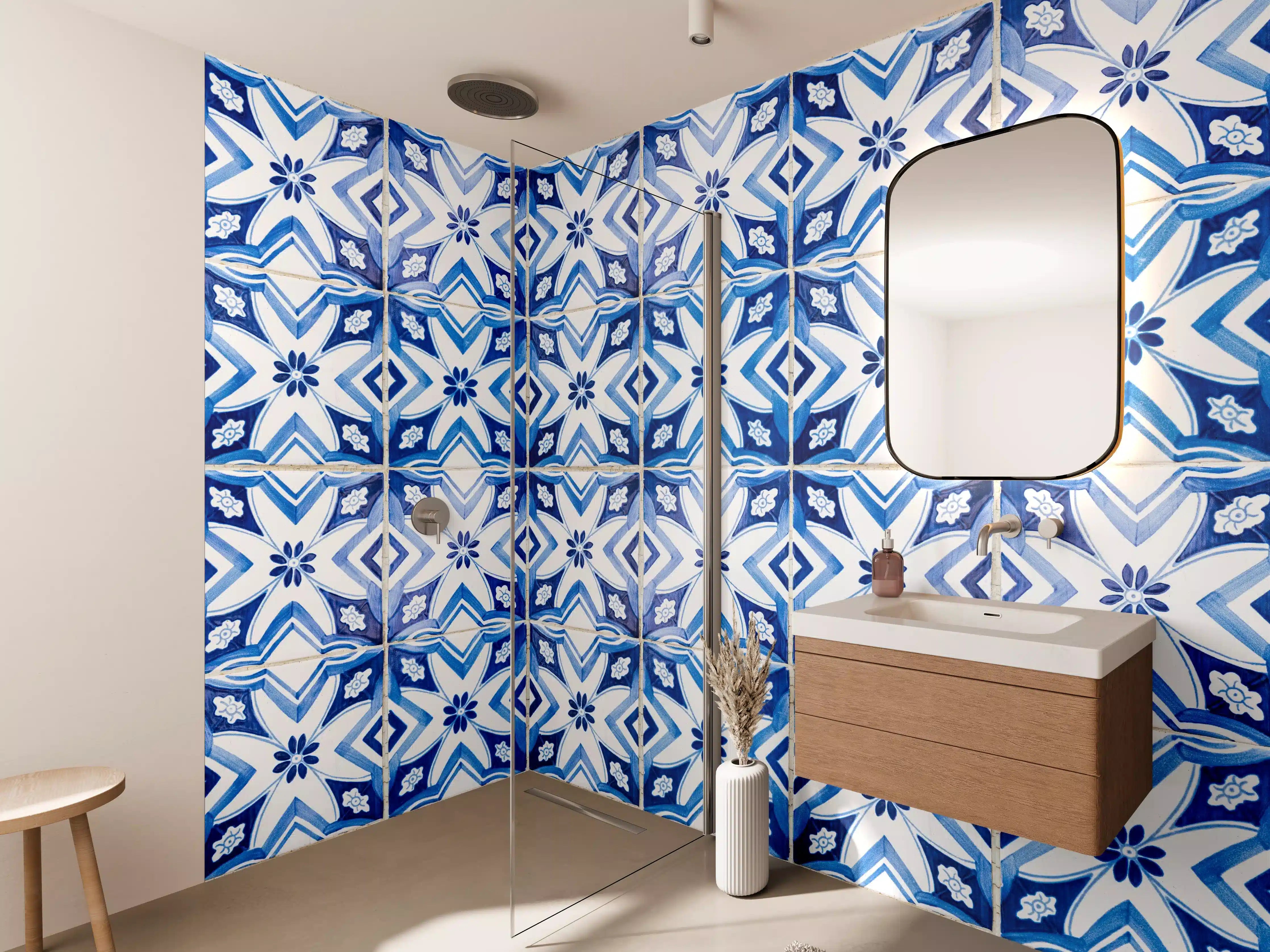 Wandverkleidung Bad - Blaue Azulejo-Fliesen