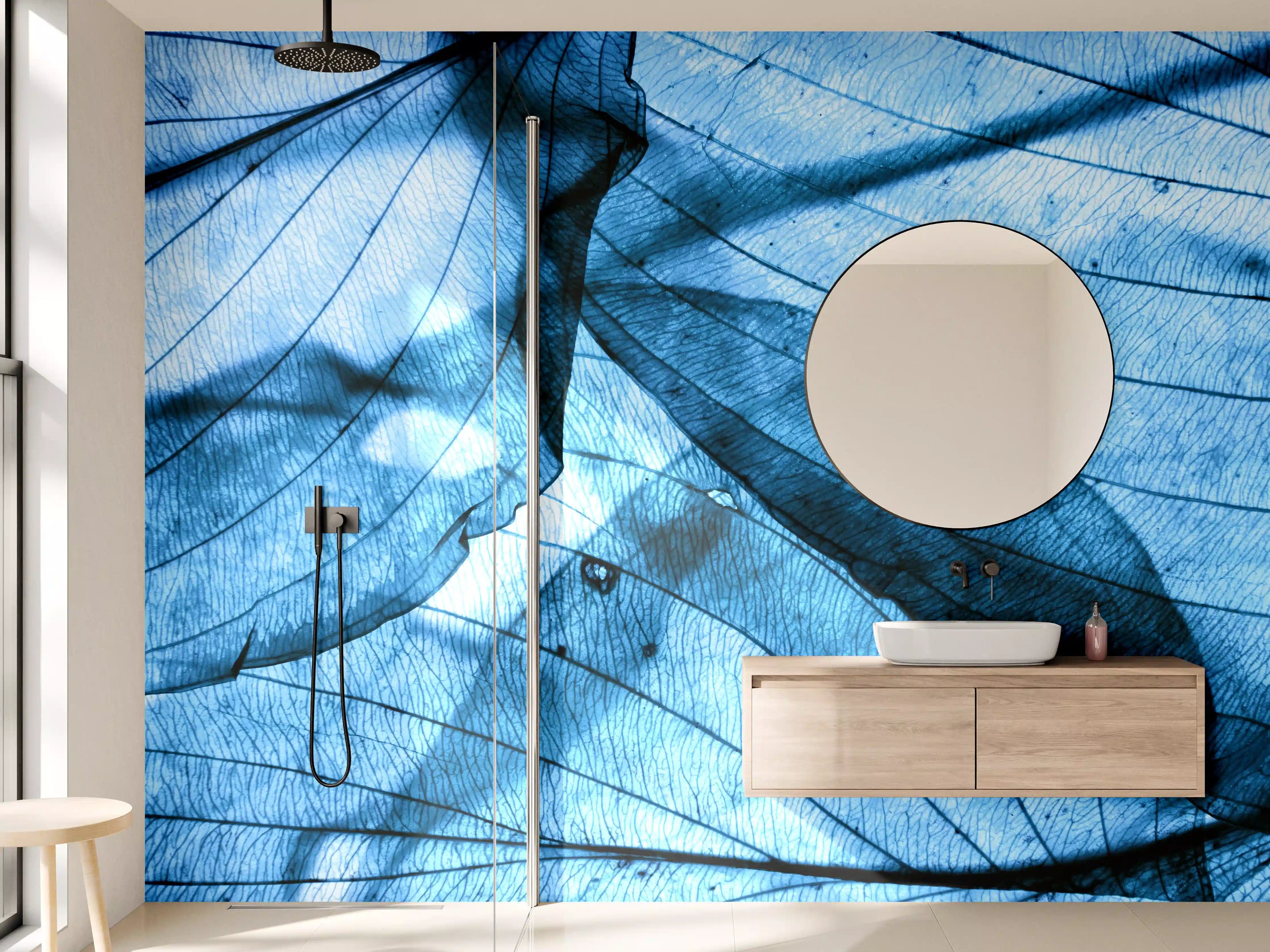 Wandverkleidung Bad - Blaue Herbstlaub-Makrotextur