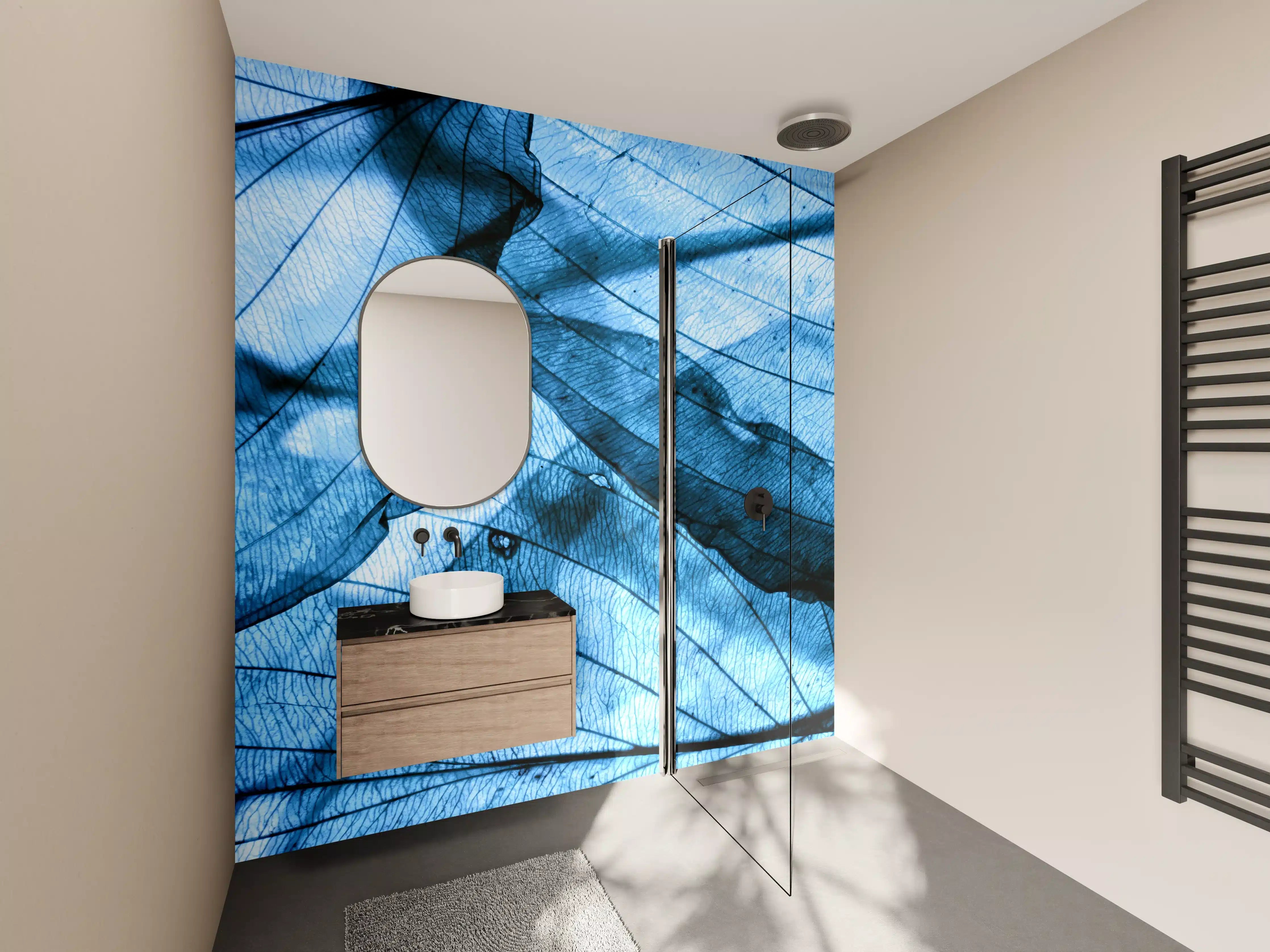 Wandverkleidung Bad - Blaue Herbstlaub-Makrotextur