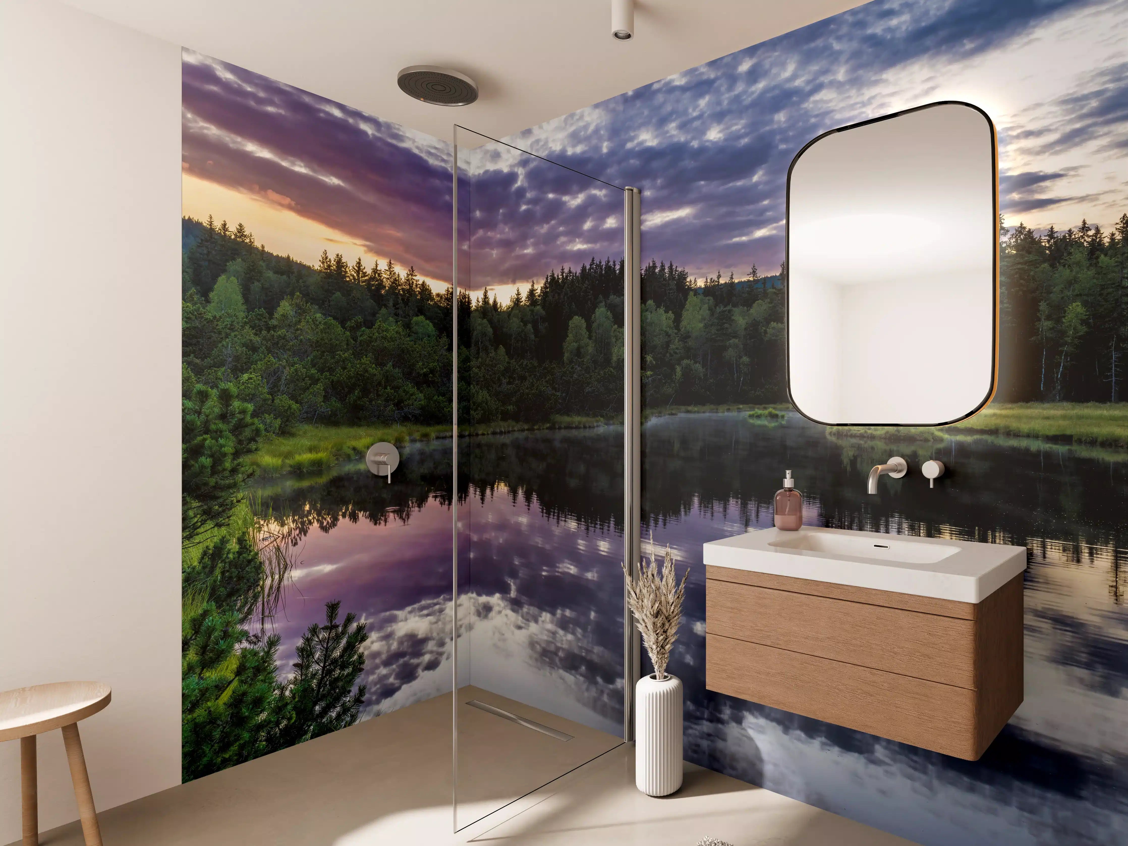 Wandverkleidung Bad - Blaue Himmelsszene mit Wasserreflexion