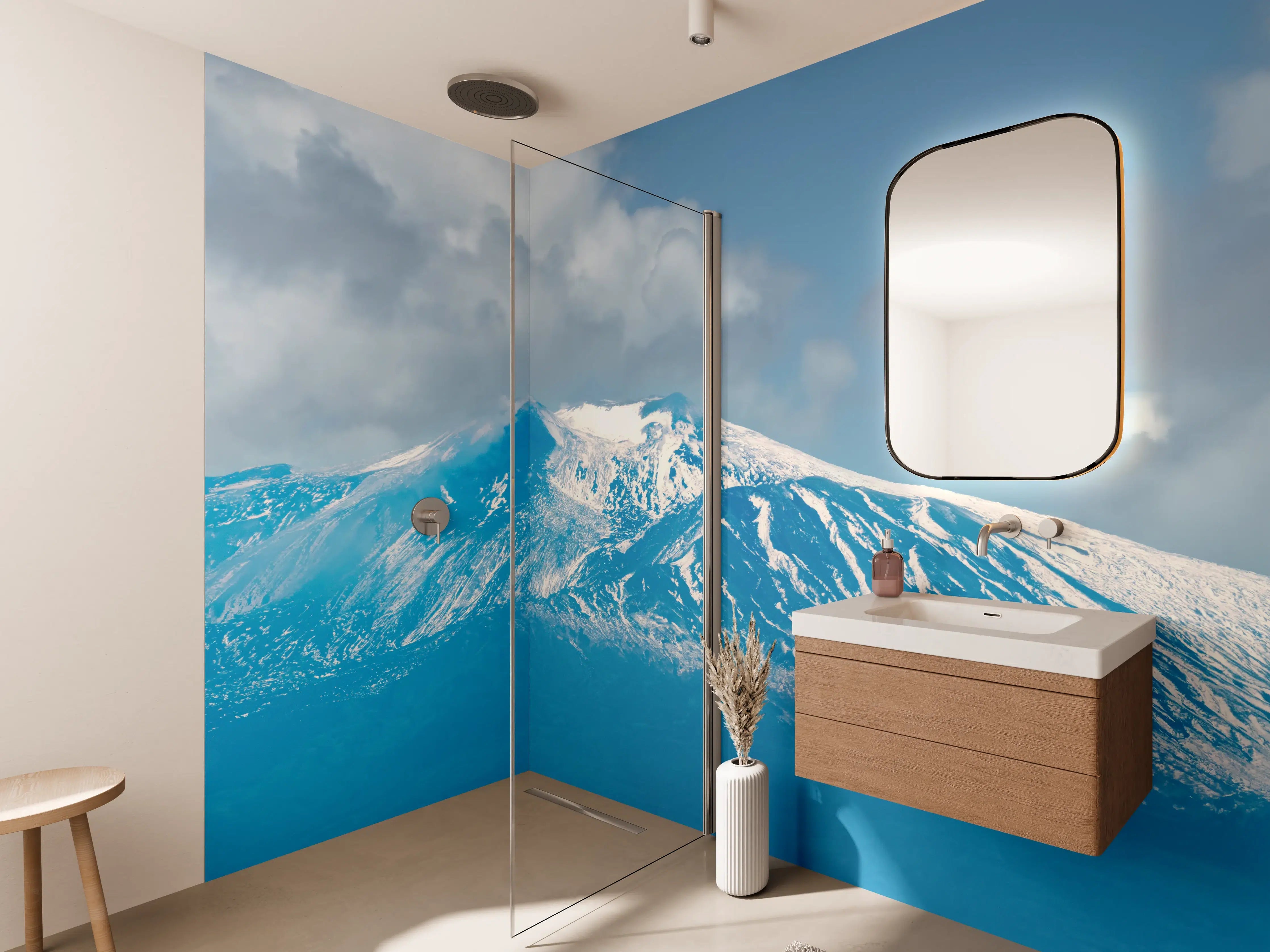 Wandverkleidung Bad - Blaue Schnee-Berglandschaft