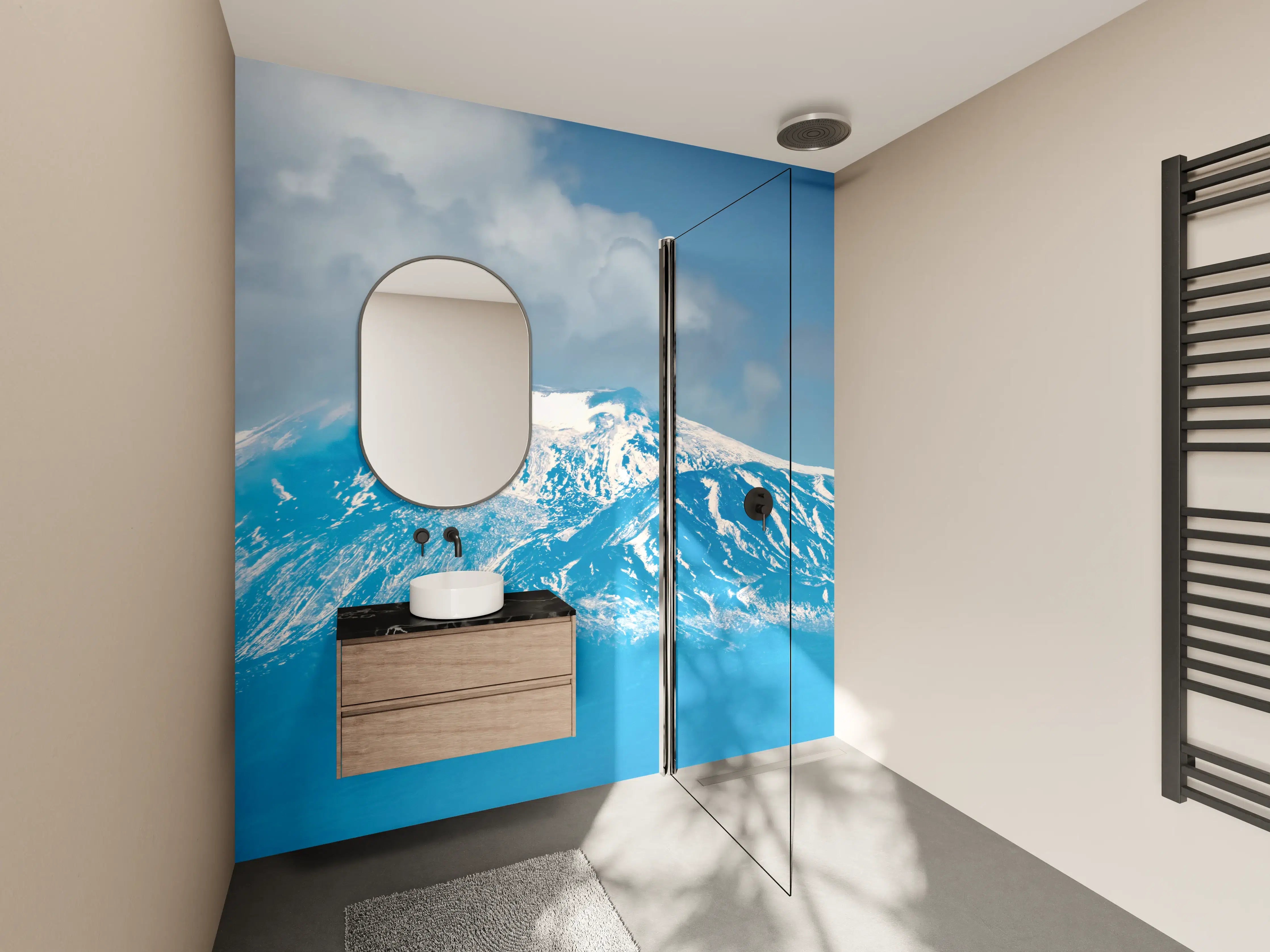Wandverkleidung Bad - Blaue Schnee-Berglandschaft