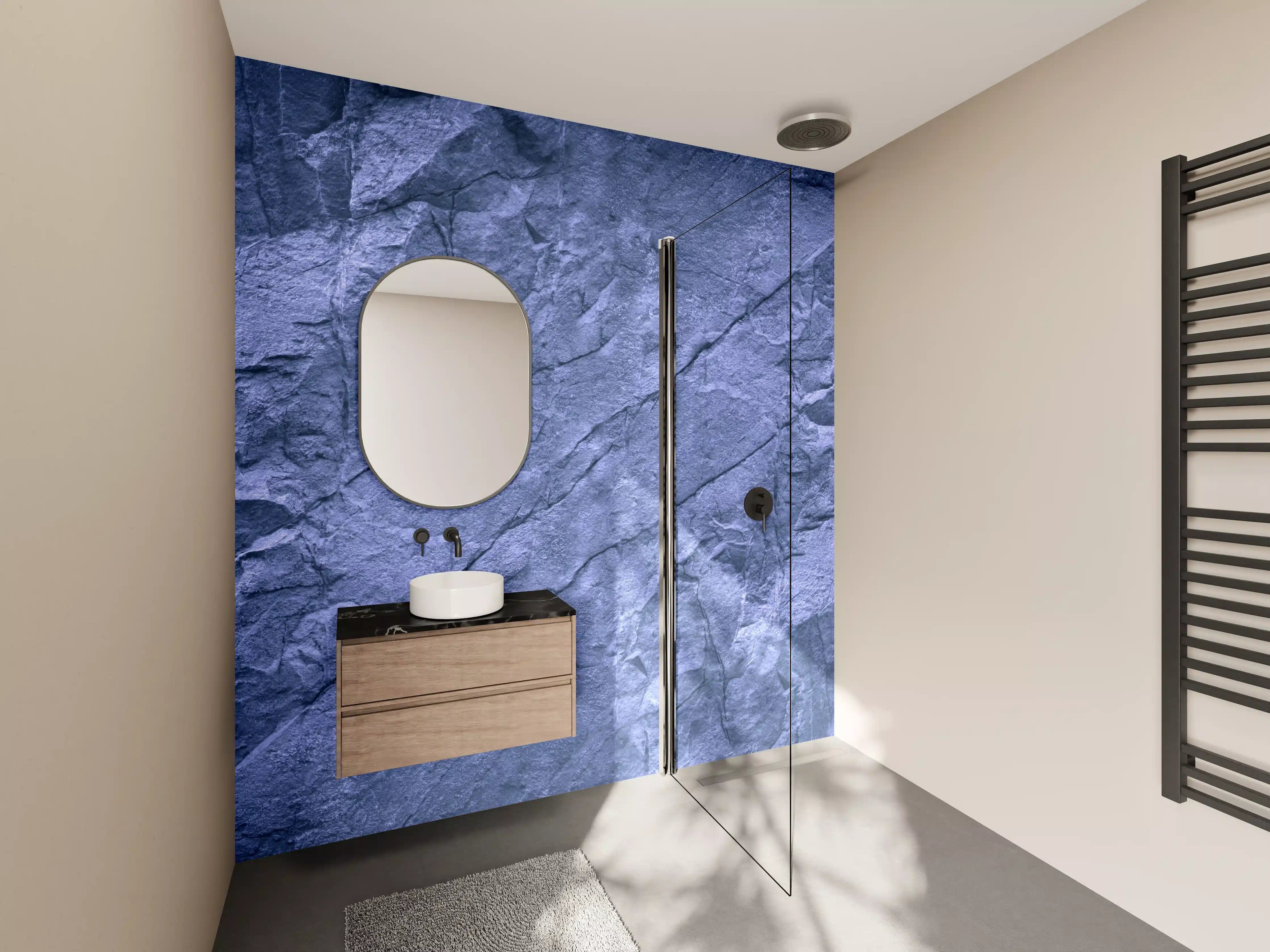 Wandverkleidung Bad - Blaue Steinstruktur mit kühlem Farbton