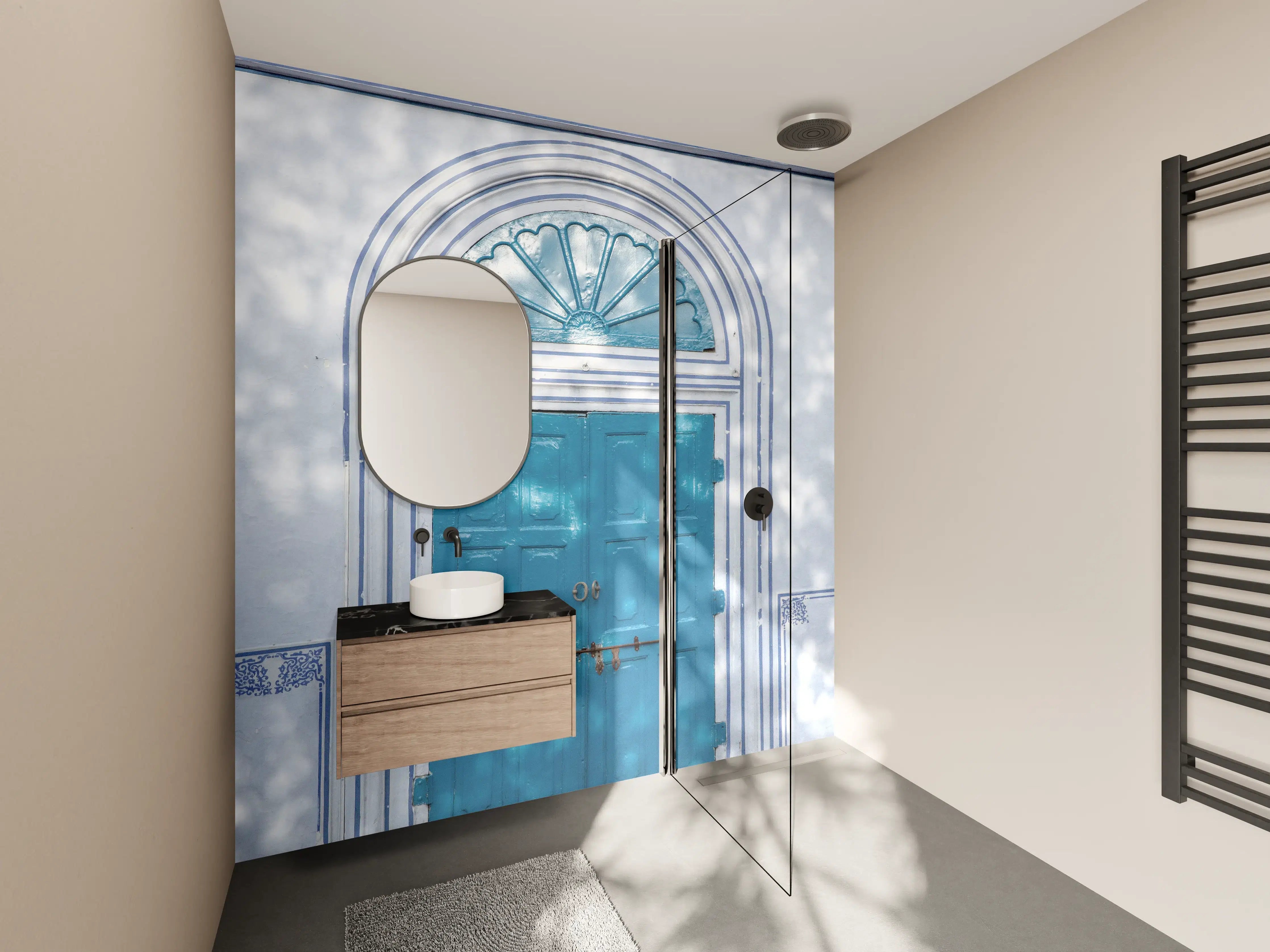 Wandverkleidung Bad - Blaue Tür - Architektur