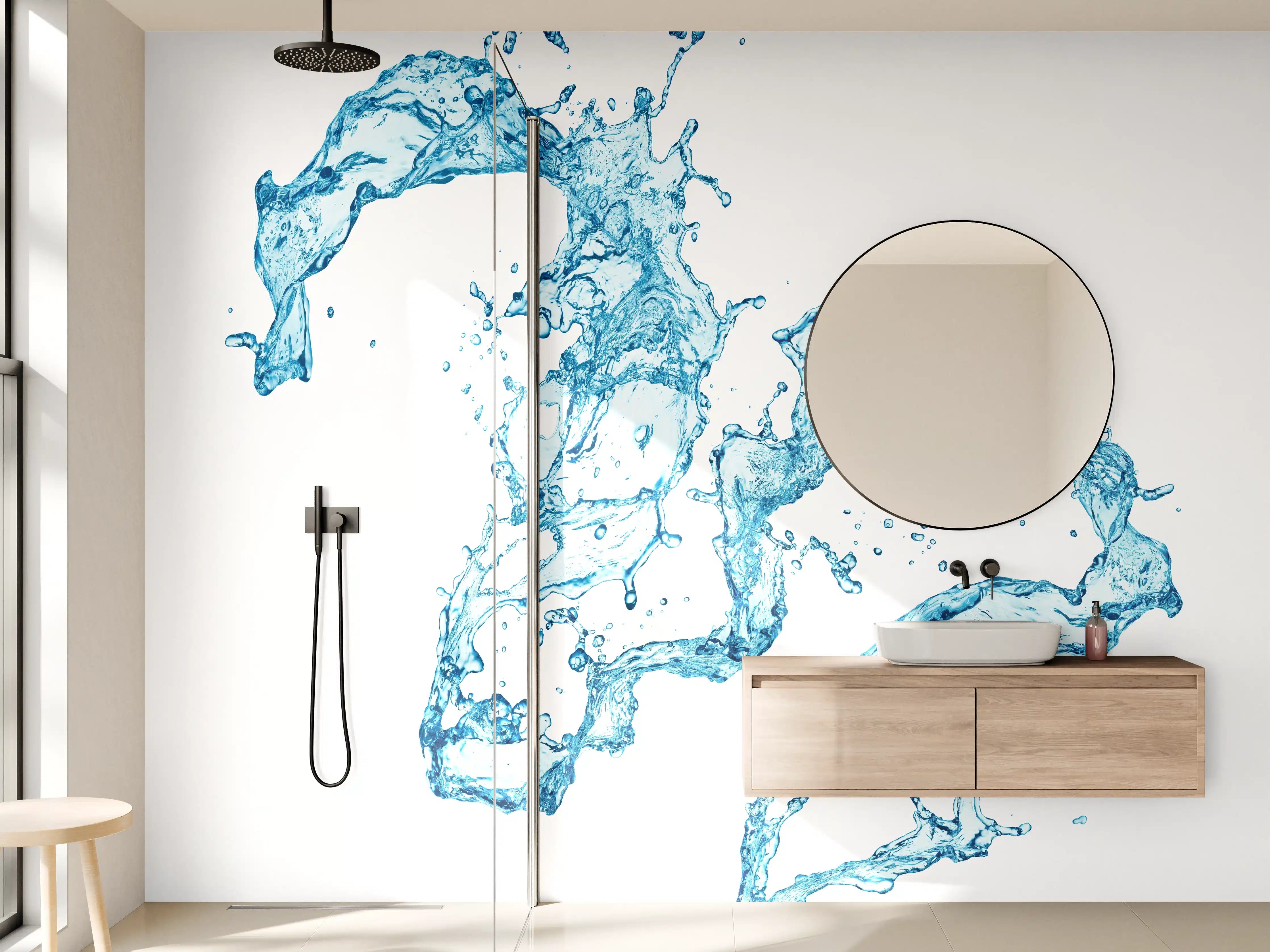 Wandverkleidung Bad - Blaue Wasser Spritzer weißer Hintergrund