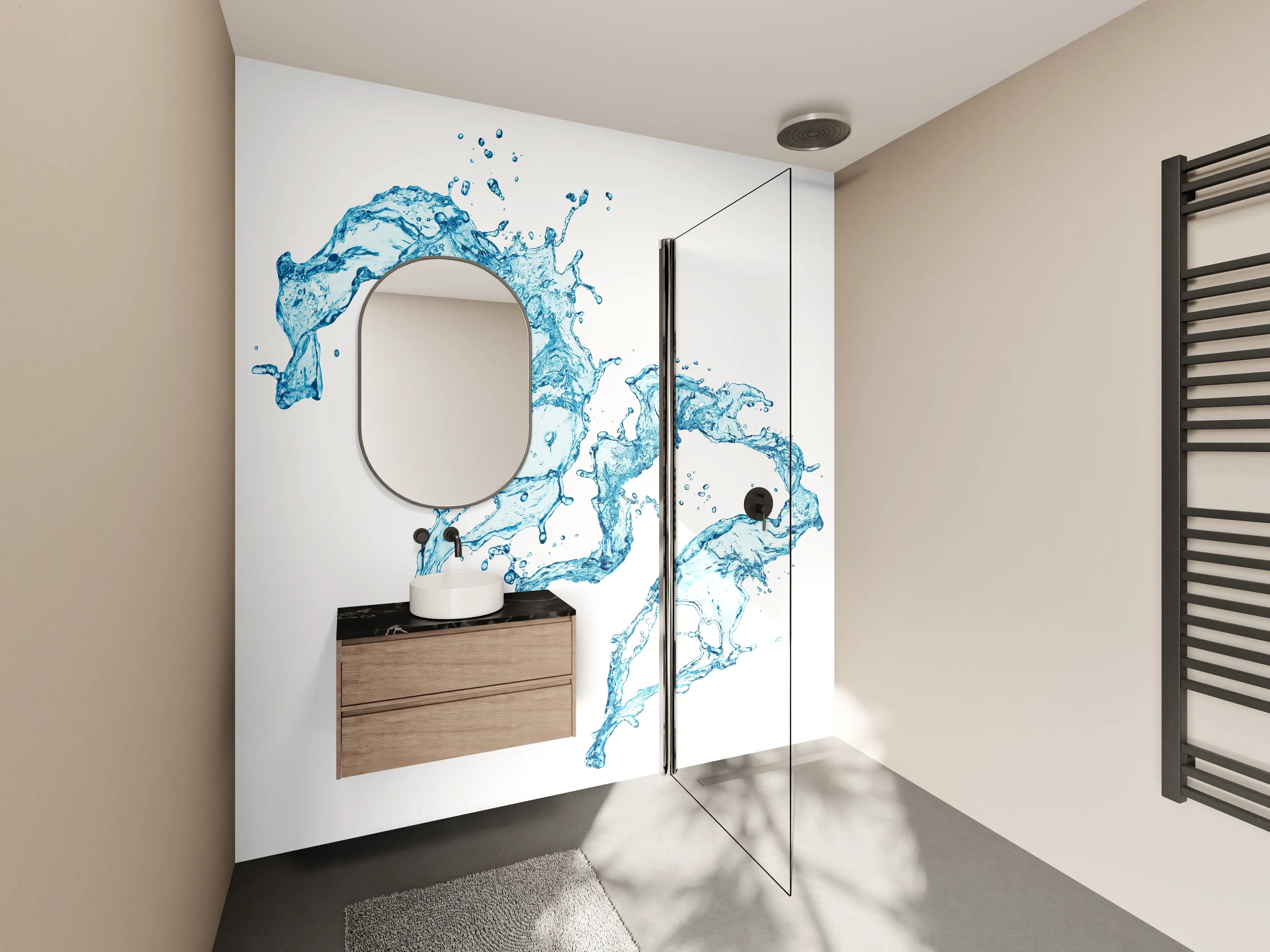 Wandverkleidung Bad - Blaue Wasser Spritzer weißer Hintergrund