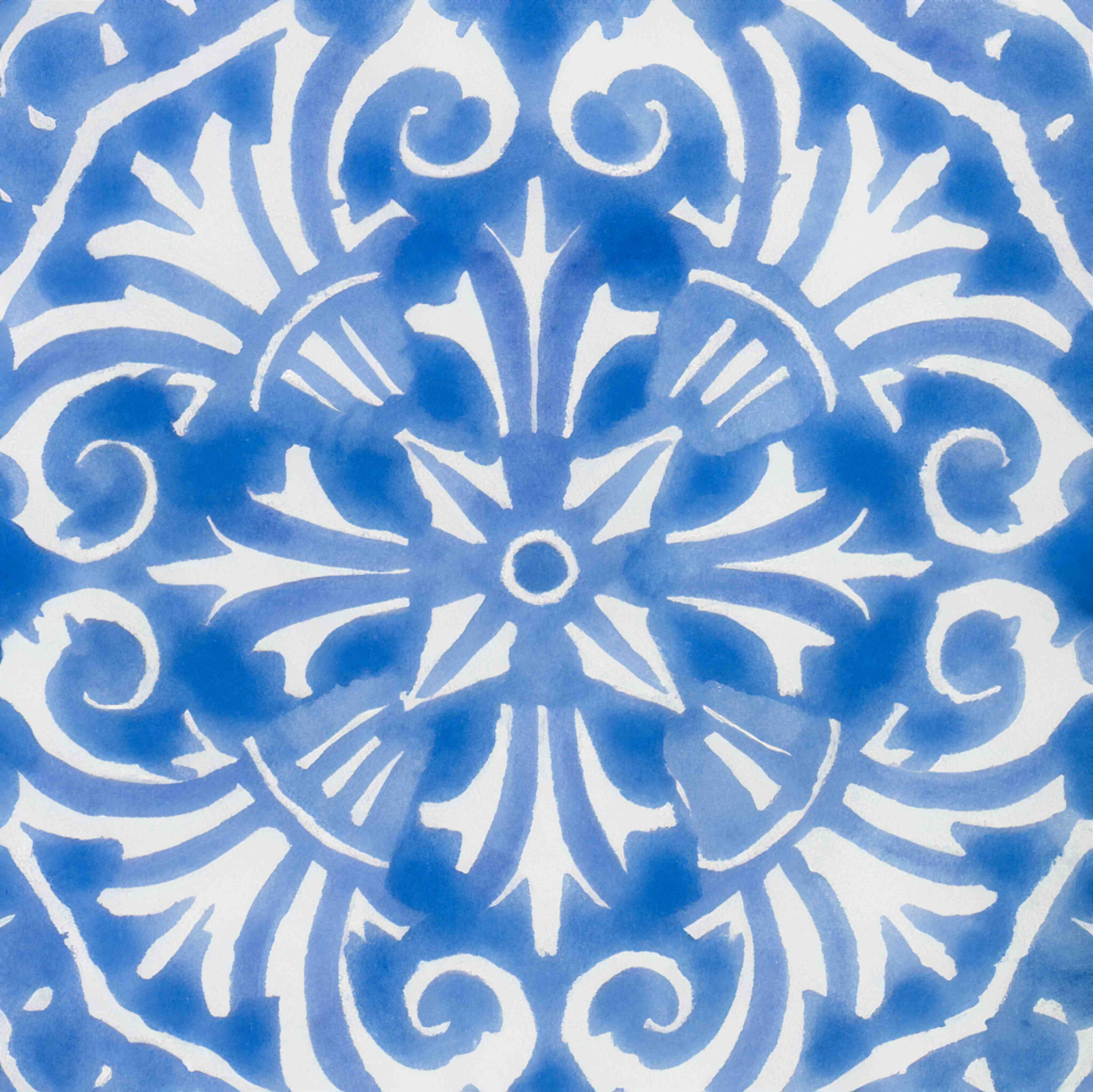 Wandverkleidung Bad-Blaue Wassermuster mit floraler Ornamentik