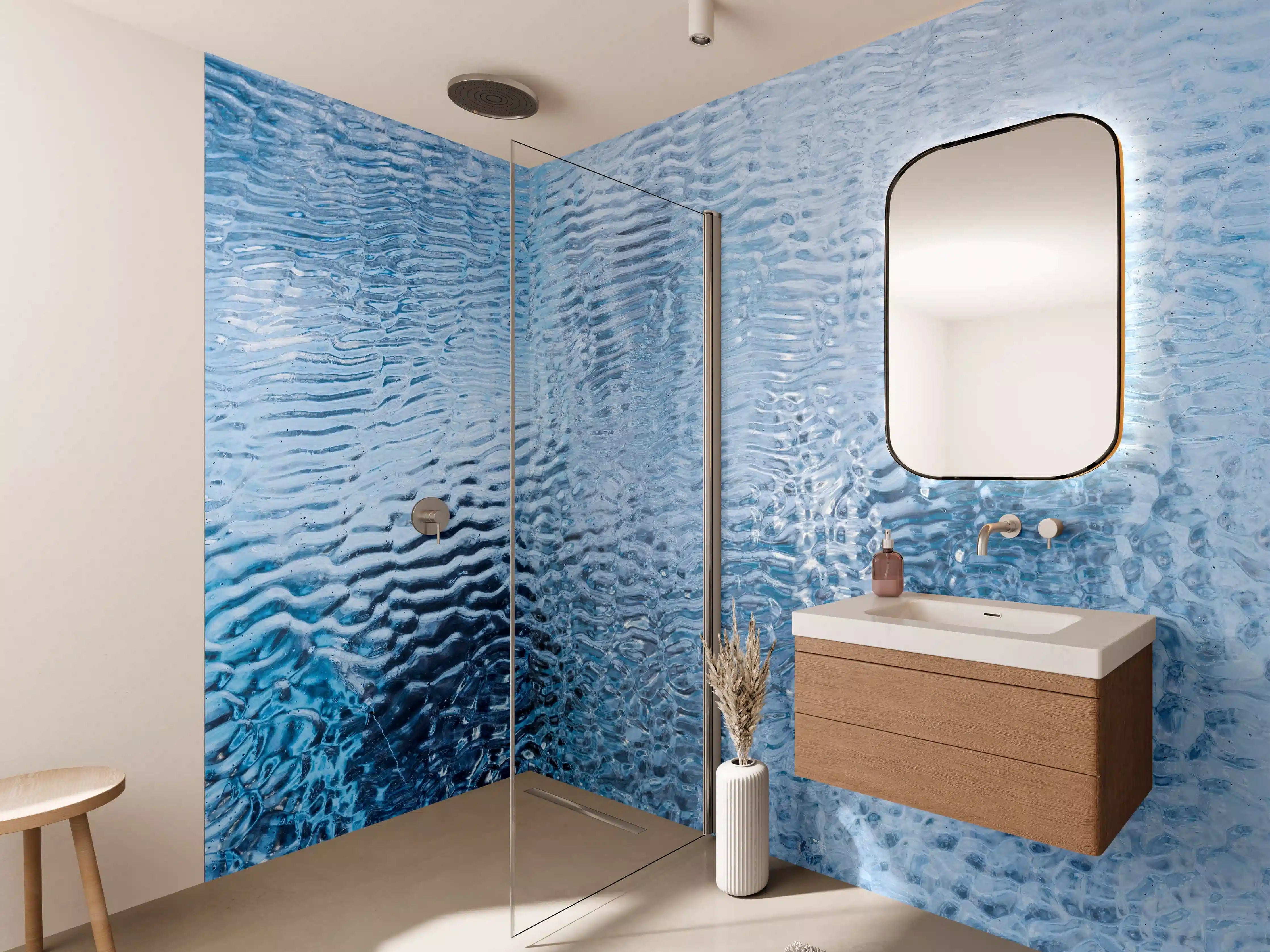 Wandverkleidung Bad - Blaue Wasseroberfläche mit Wellenmuster