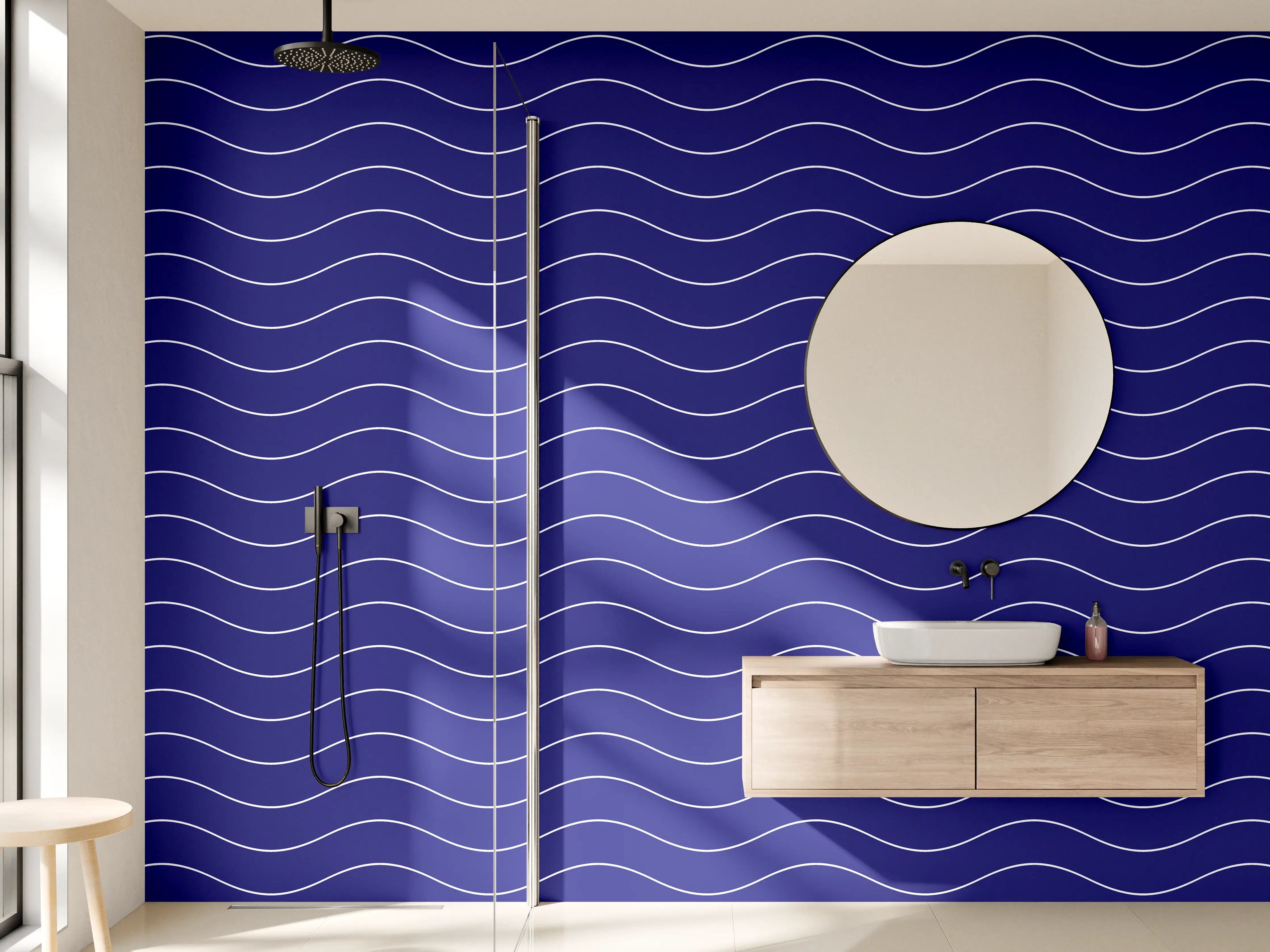 Wandverkleidung Bad - Blaue Wasserwelle mit Wellenmuster