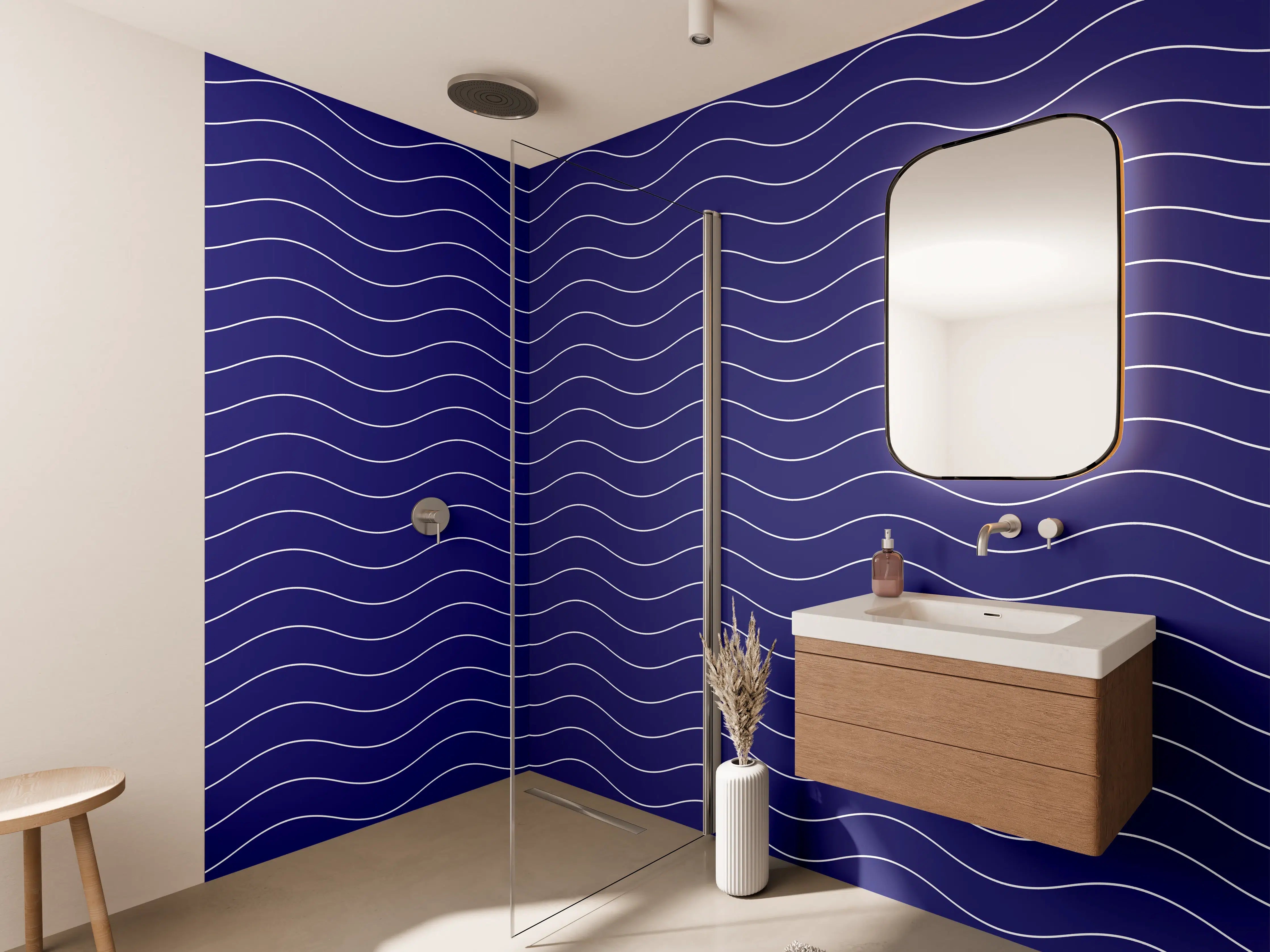 Wandverkleidung Bad - Blaue Wasserwelle mit Wellenmuster