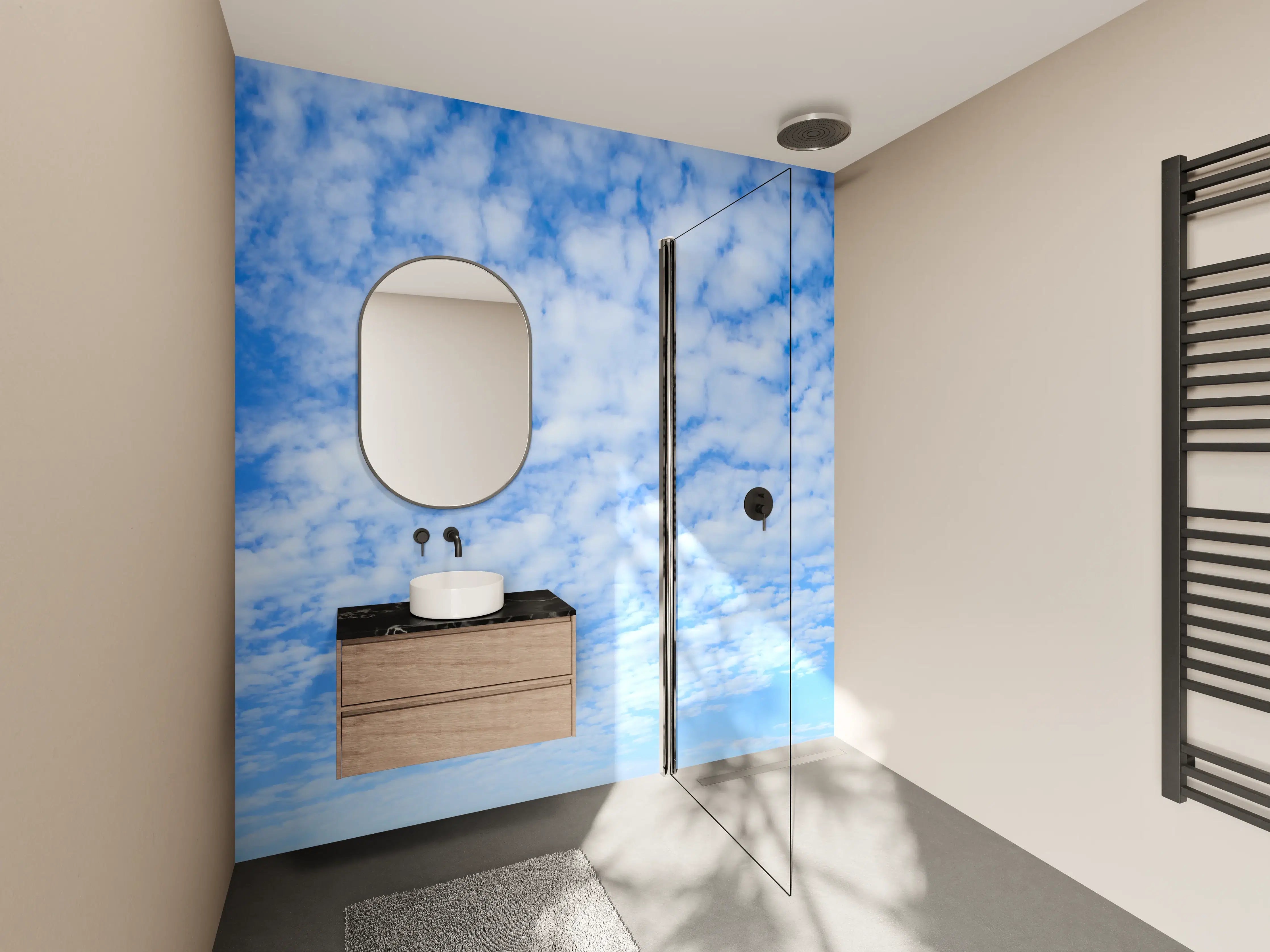 Wandverkleidung Bad - Blauer Himmel mit Wolkenmeer
