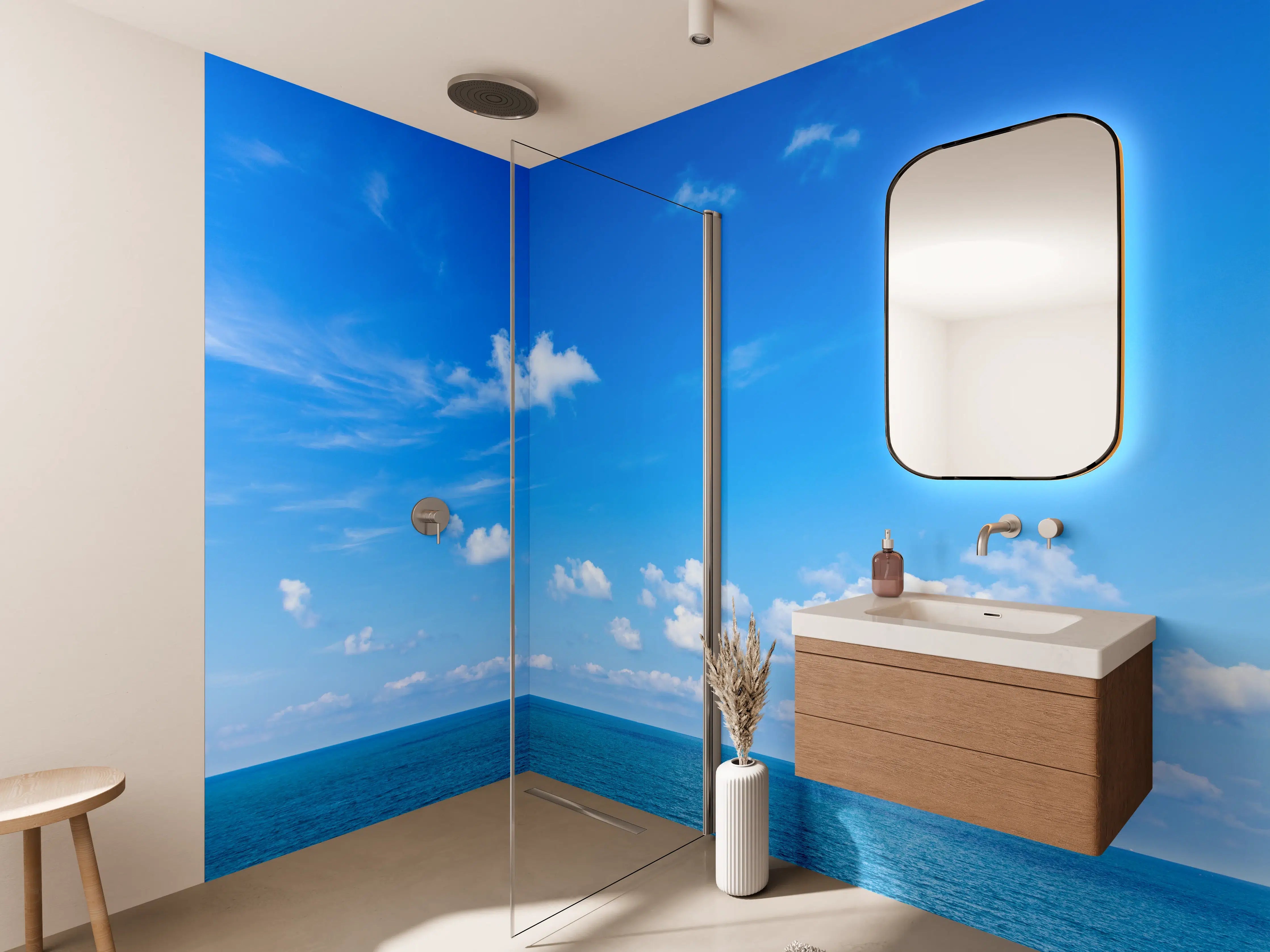 Wandverkleidung Bad - Blauer Himmel über dem Meer