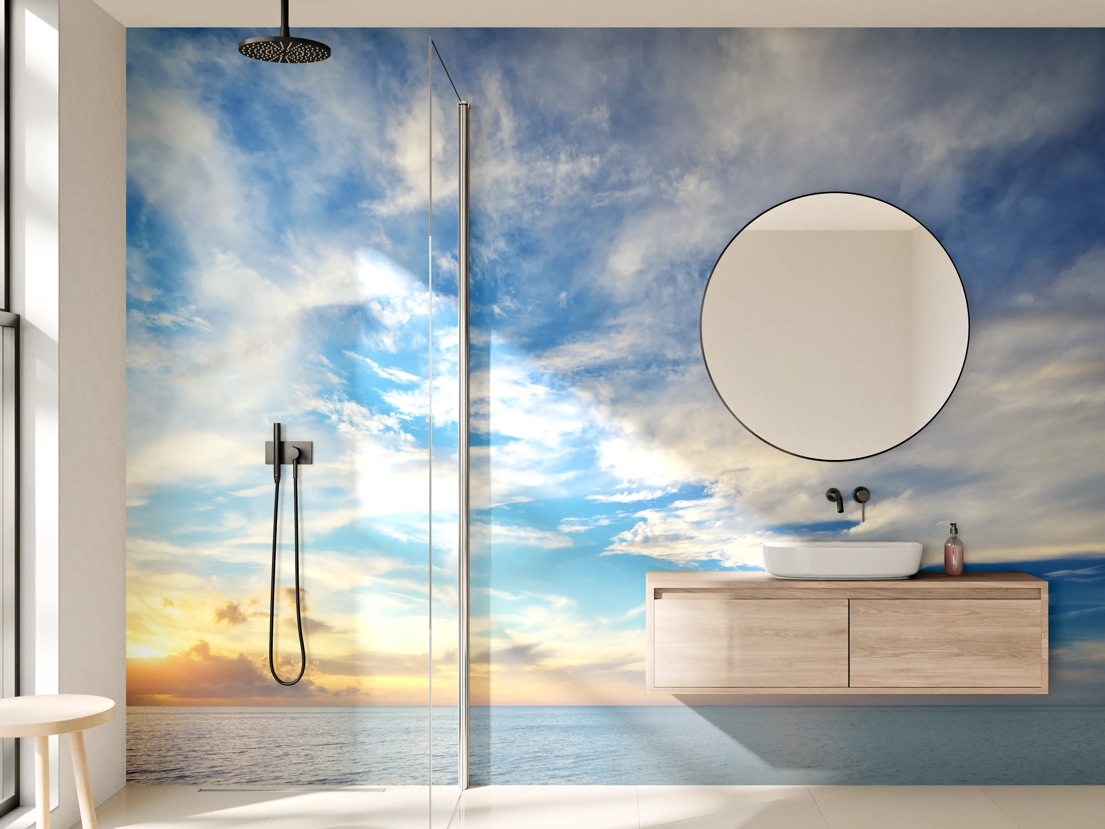 Wandverkleidung Bad - Blauer Himmel und Sonnenuntergang über dem Meer