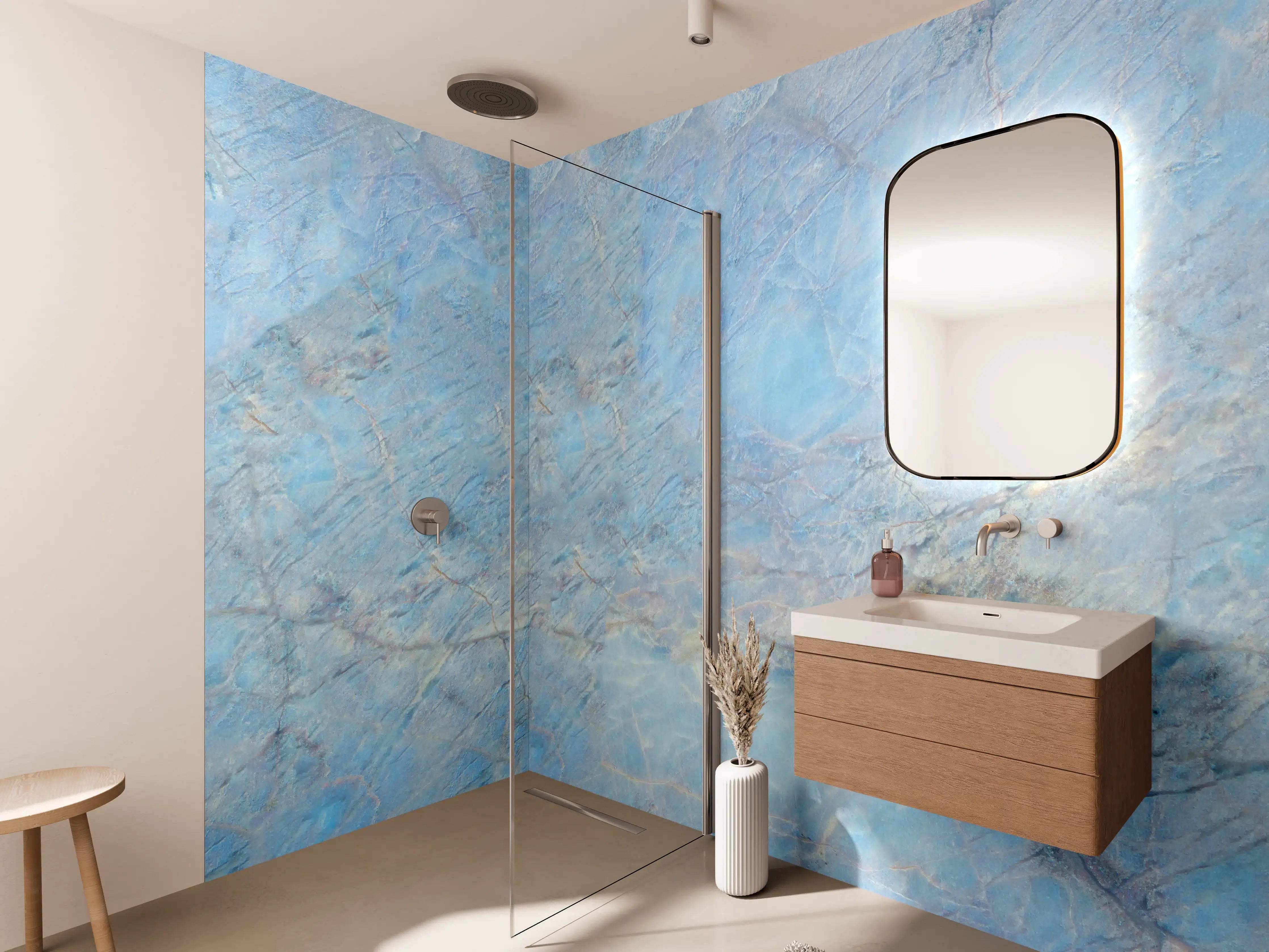 Wandverkleidung Bad - Blauer Marmortextur mit feiner Maserung