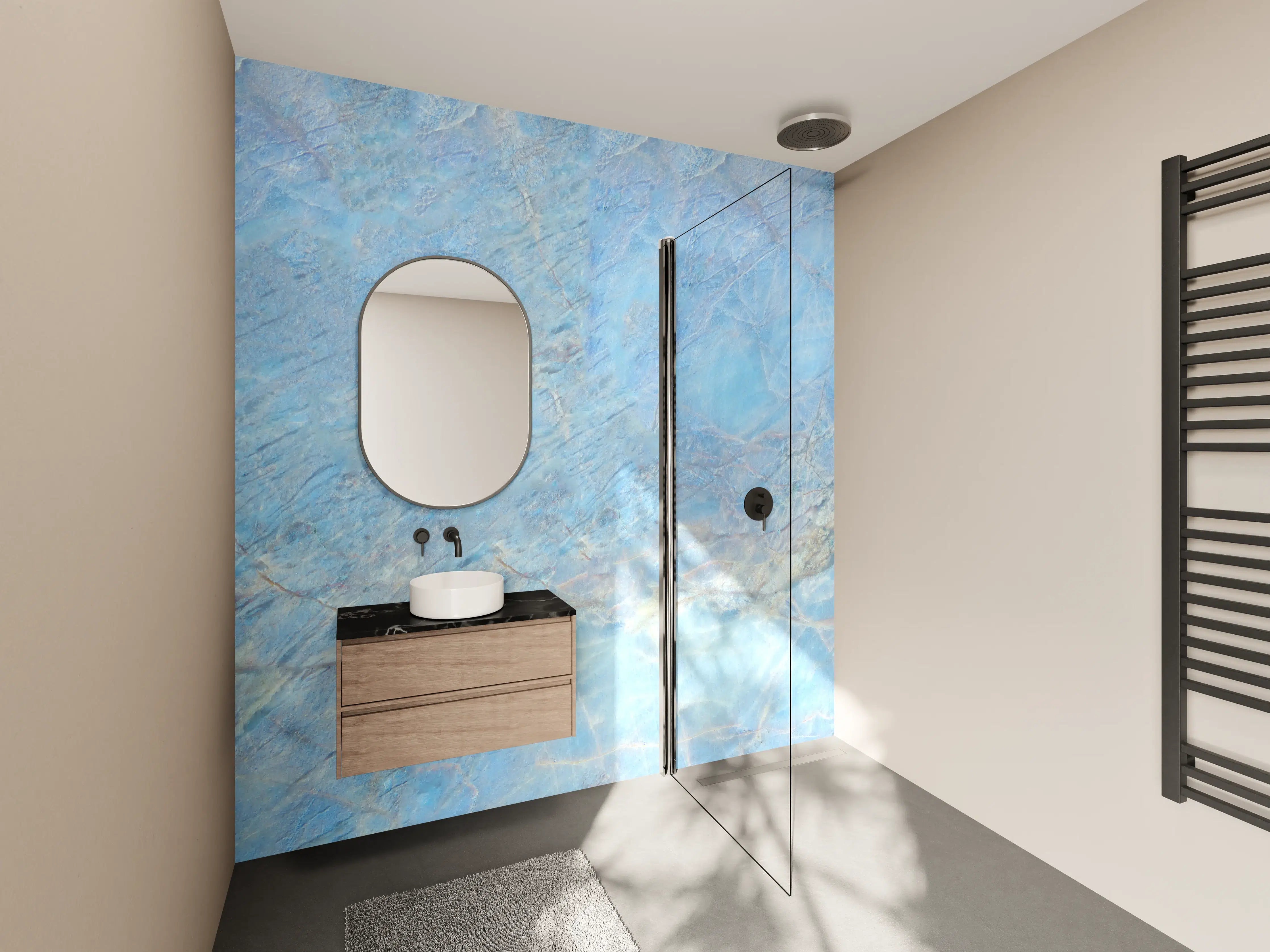 Wandverkleidung Bad - Blauer Marmortextur mit feiner Maserung