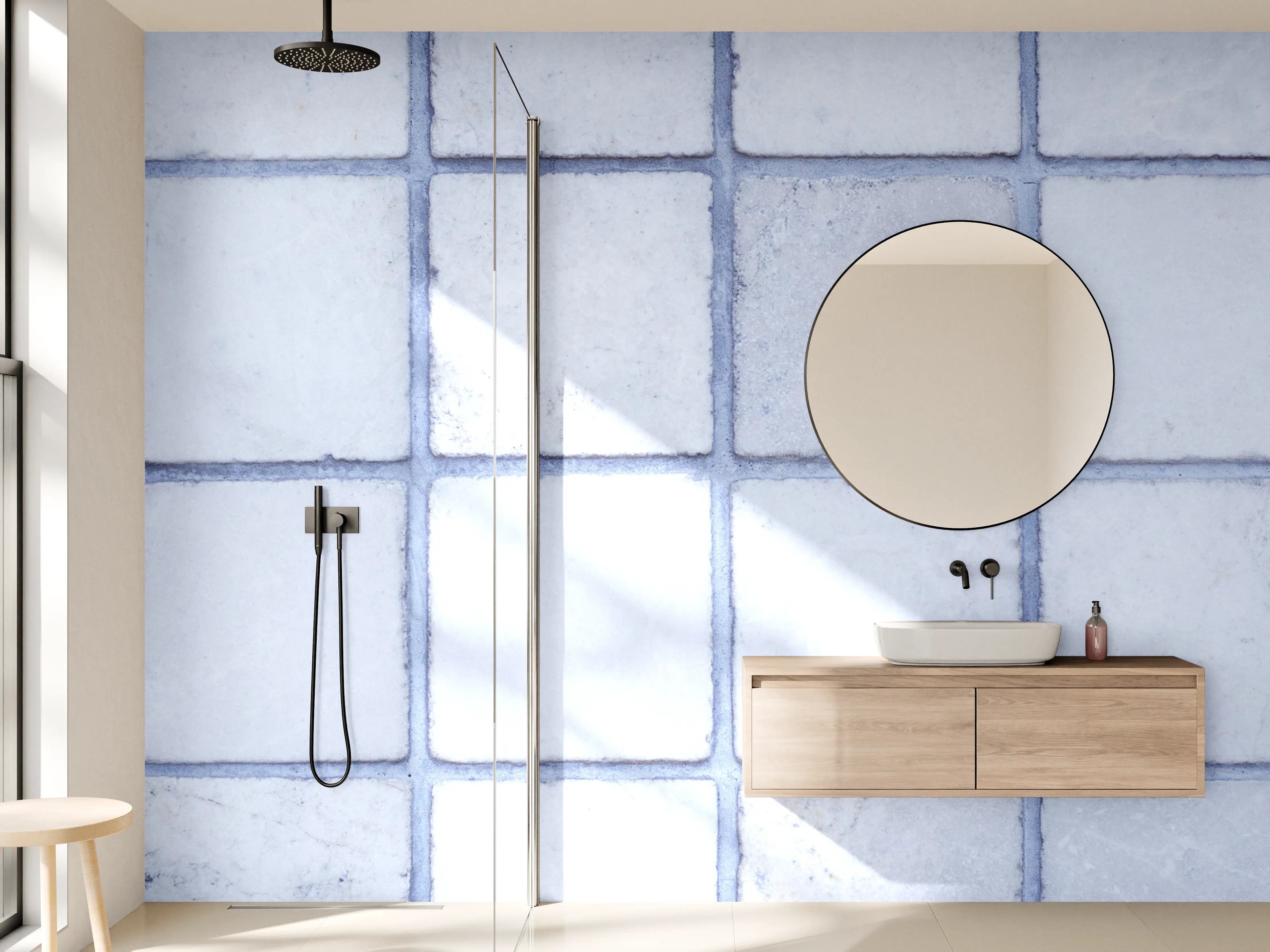 Wandverkleidung Bad - Blauer Mauerfliese im Vintage-Stil