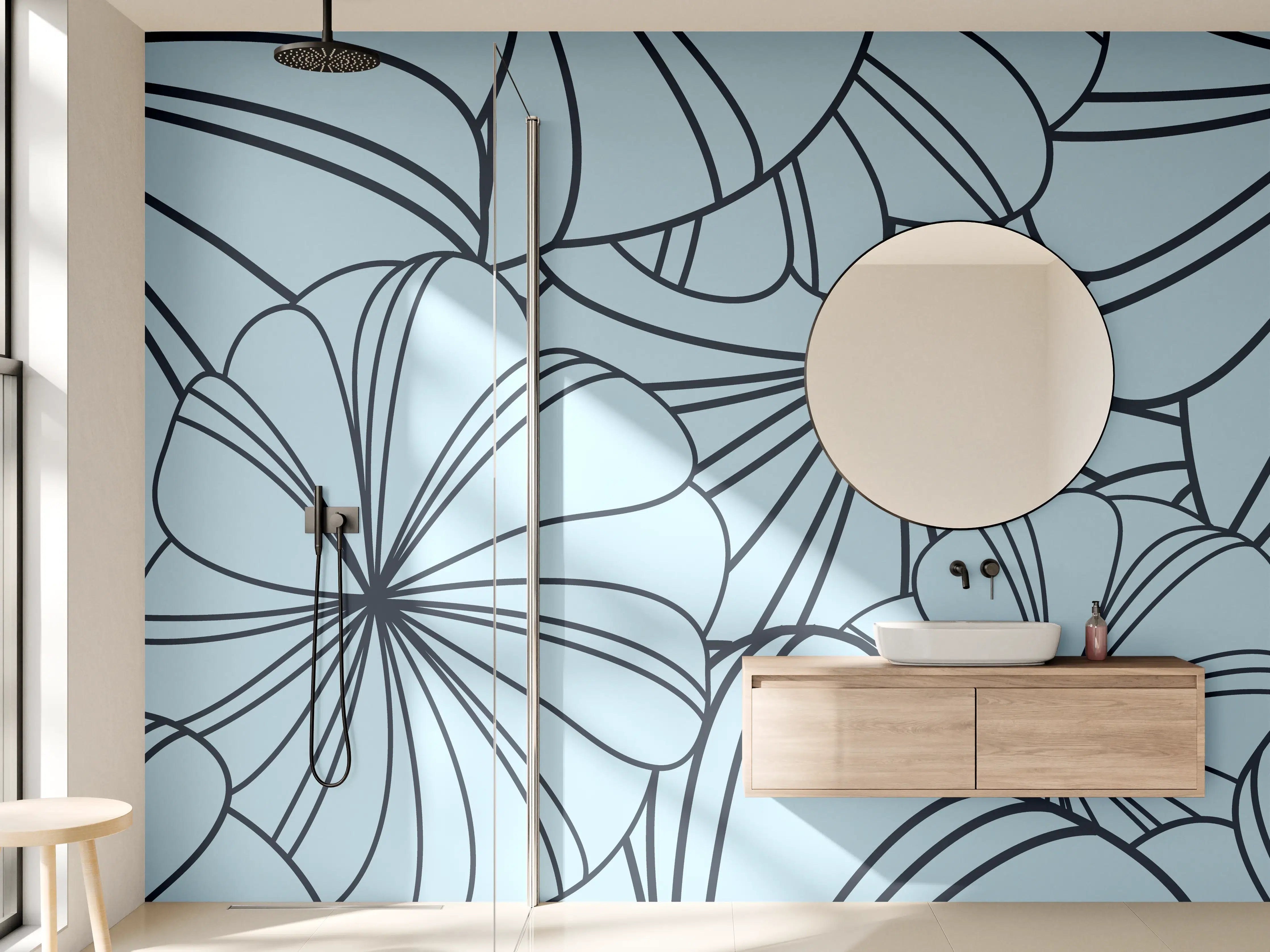 Wandverkleidung Bad - Blaues Blumenmuster Design