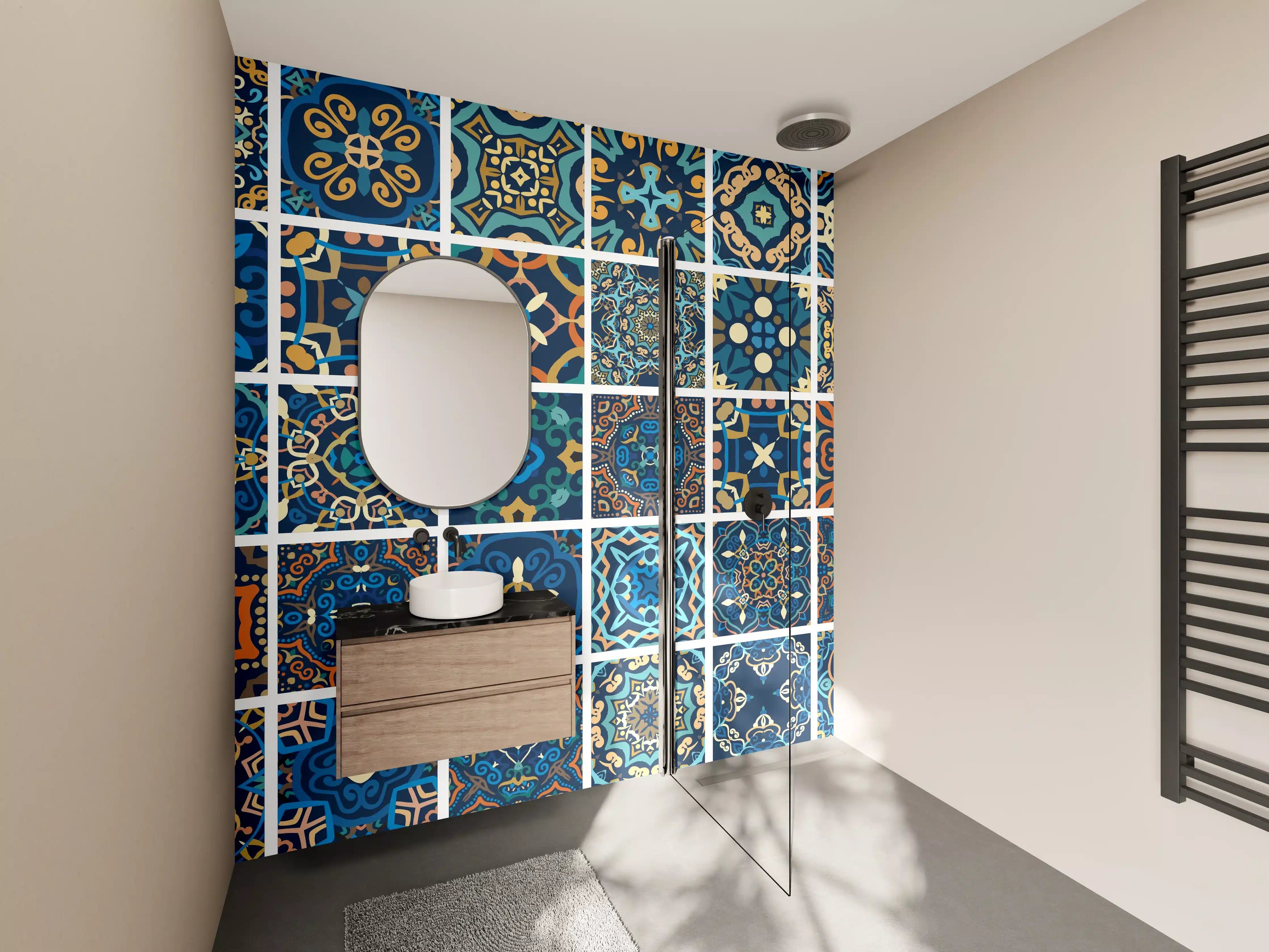 Wandverkleidung Bad - Blaues Orientalisches Fliesenmuster