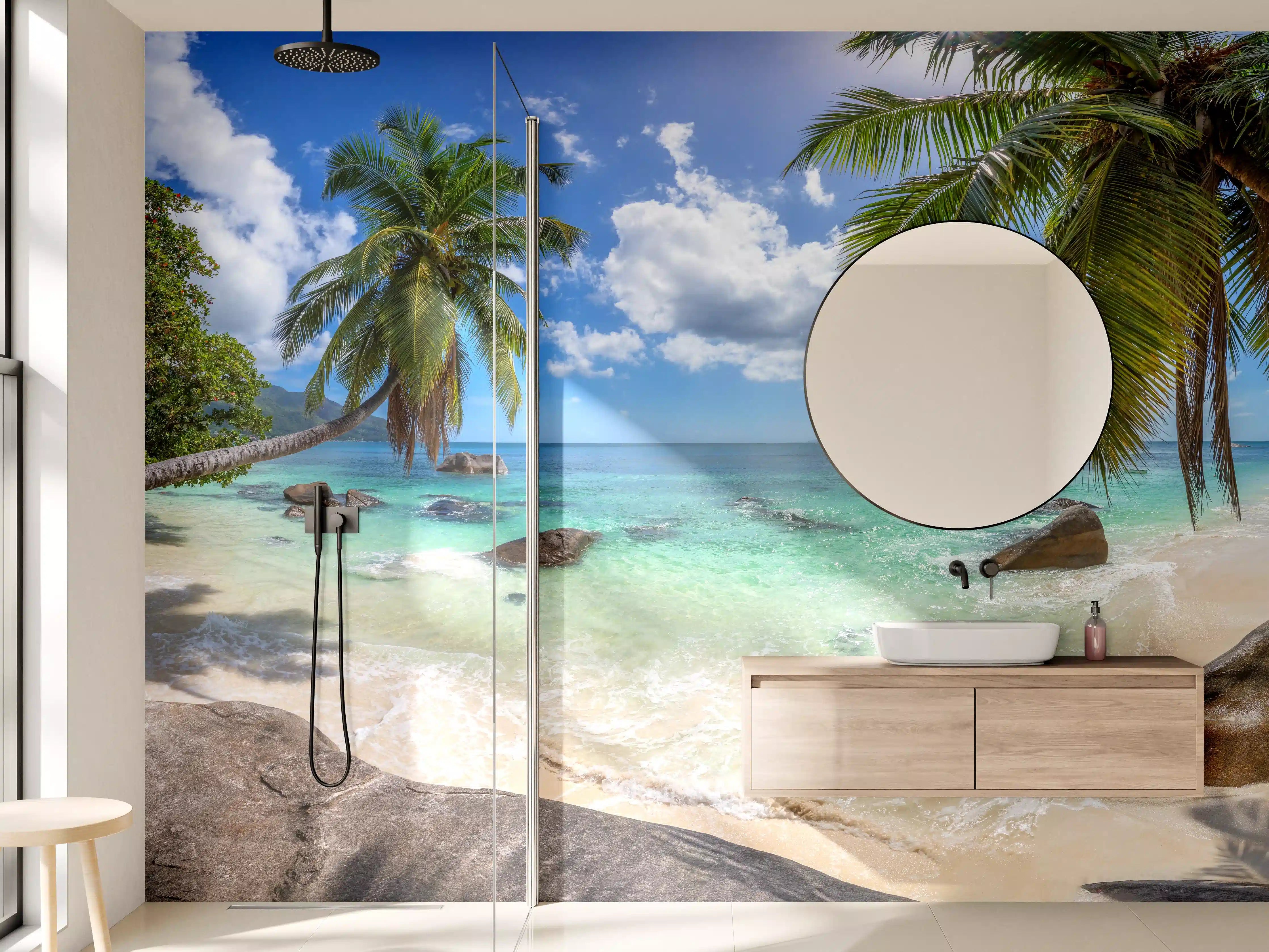 Wandverkleidung Bad - Blick auf den schönen tropischen Strand