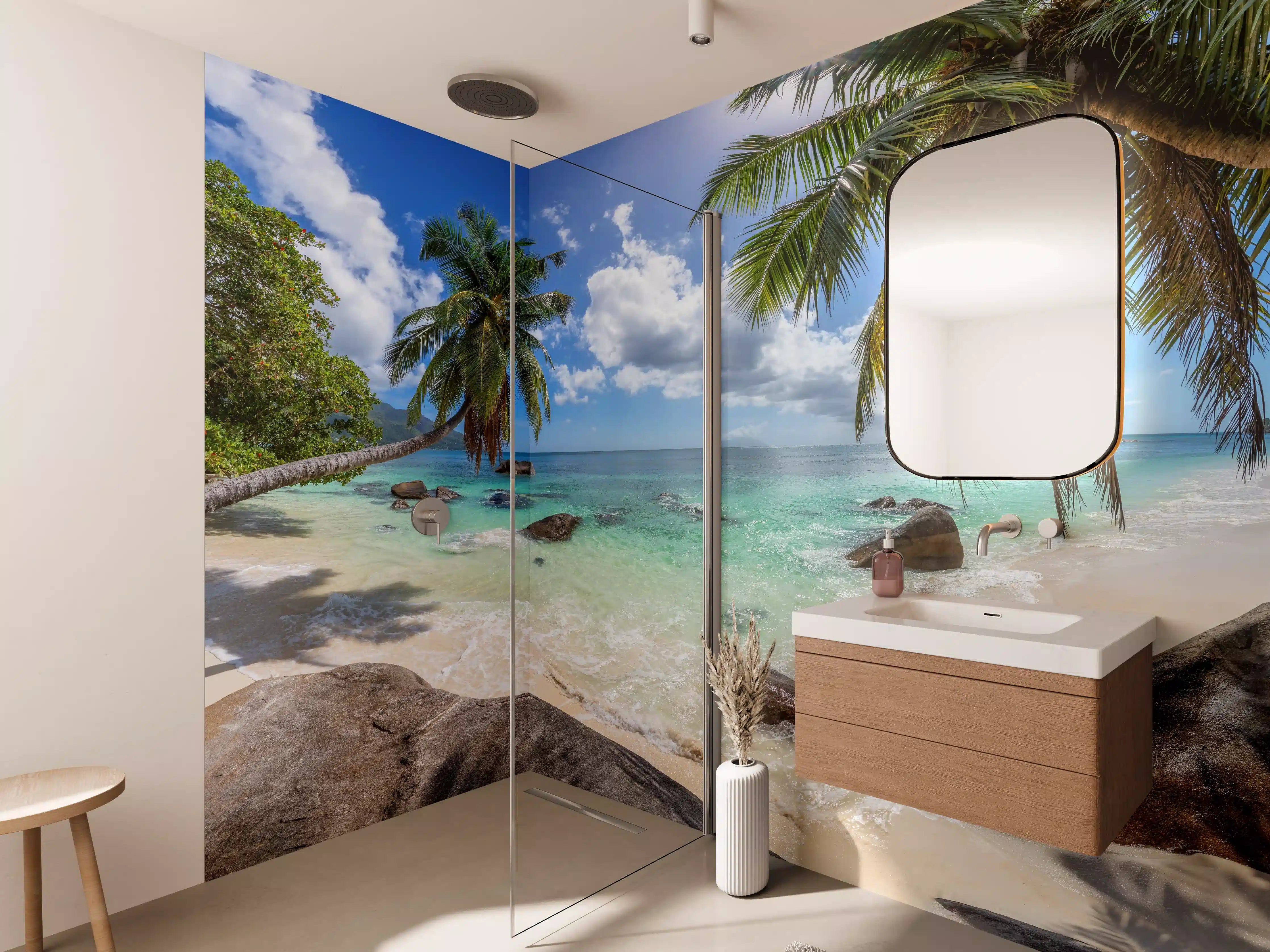 Wandverkleidung Bad - Blick auf den schönen tropischen Strand