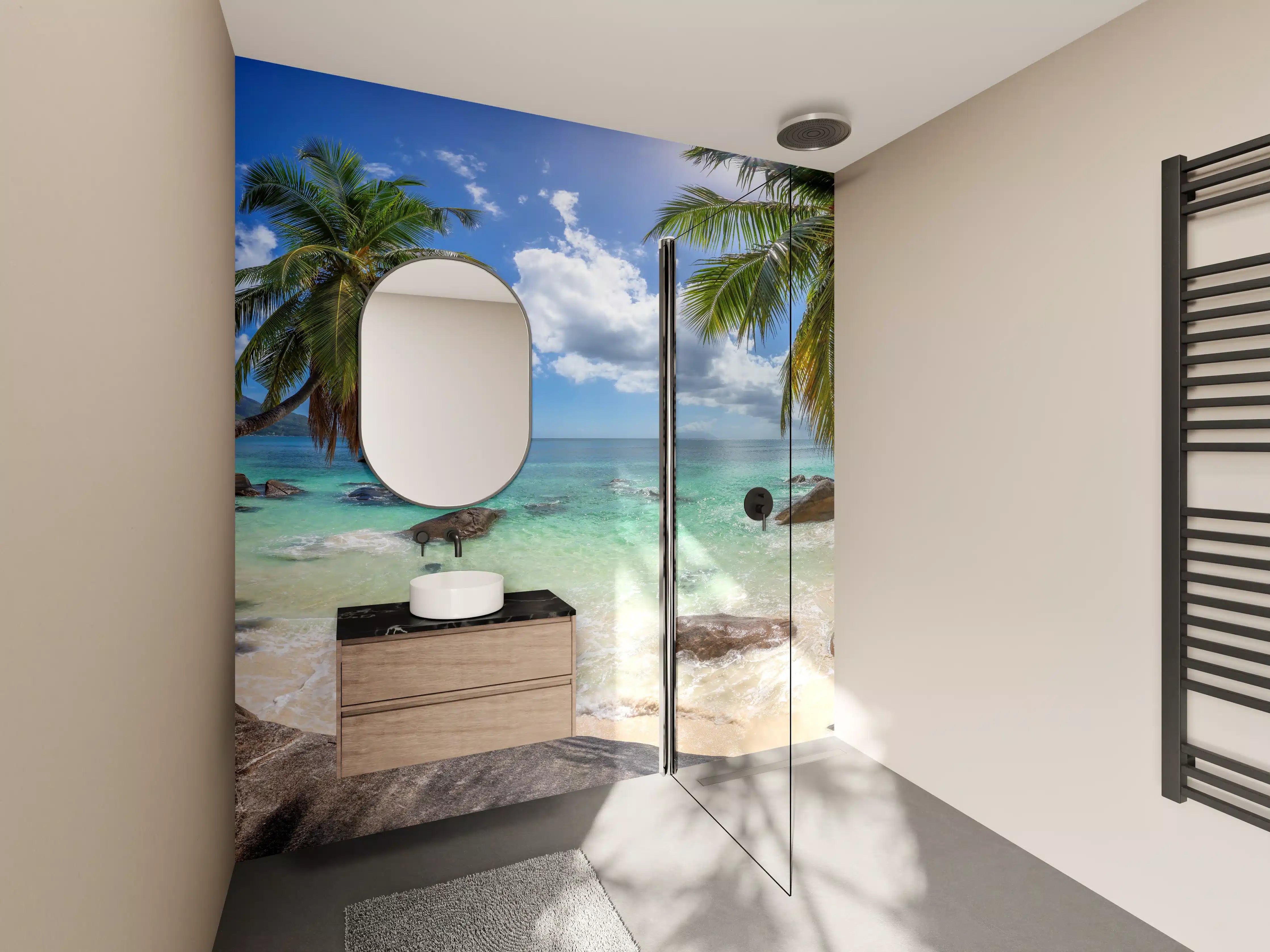 Wandverkleidung Bad - Blick auf den schönen tropischen Strand