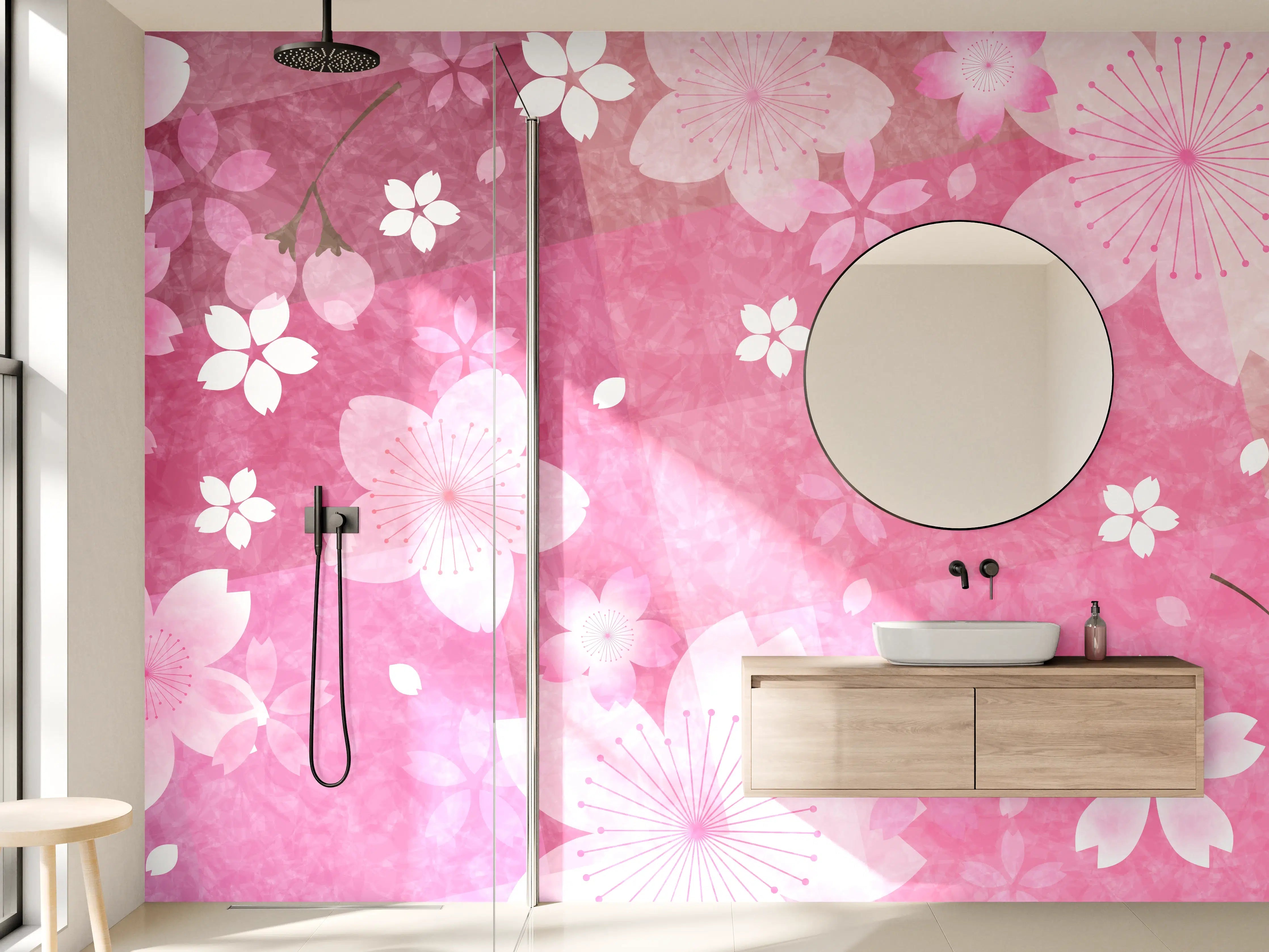 Wandverkleidung Bad - Blühendes Sakura-Muster Rosa